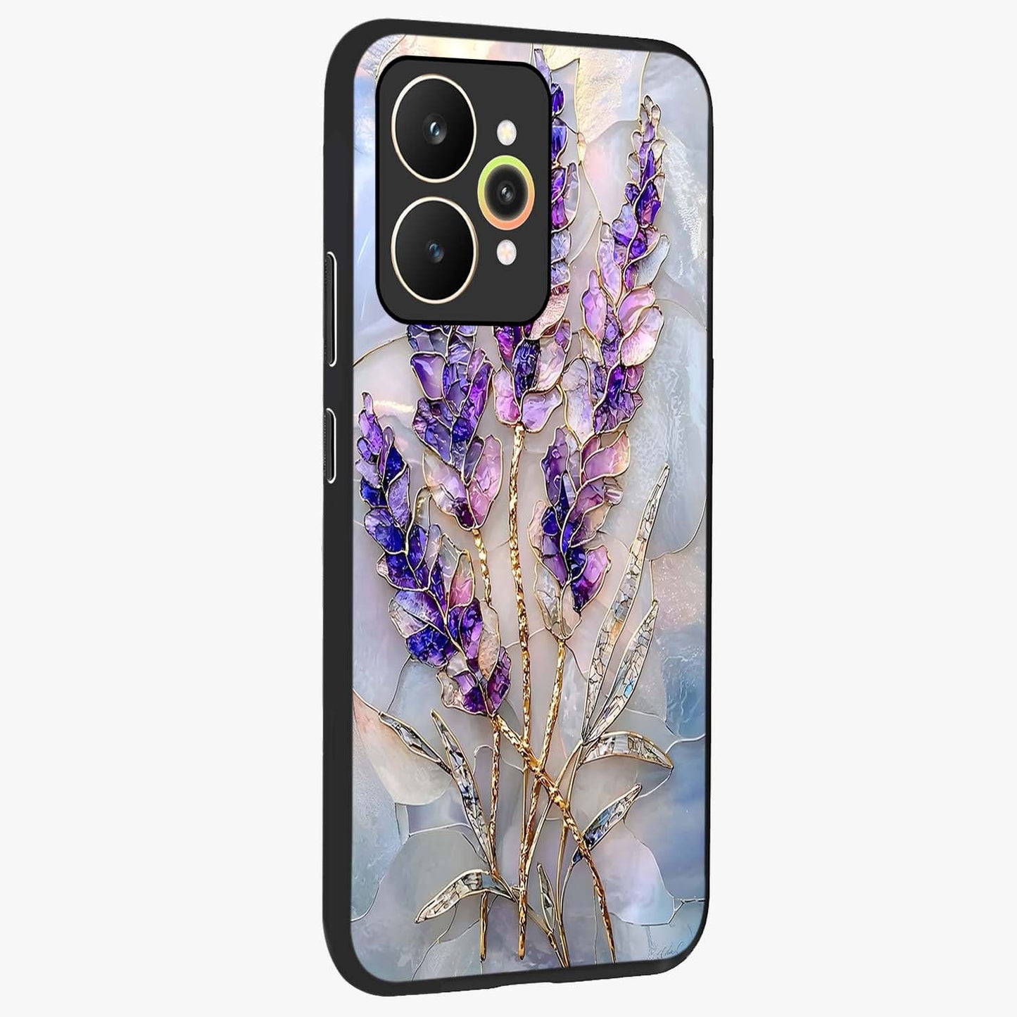 Lavender Dream Glow Glass Case upright view showcasing radiant lavender glow artwork with calming dreamy theme.