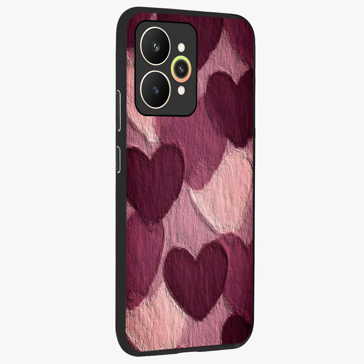 Layered Paper Hearts Glass Case upright view showcasing decorative layered heart artwork with sweet love theme.