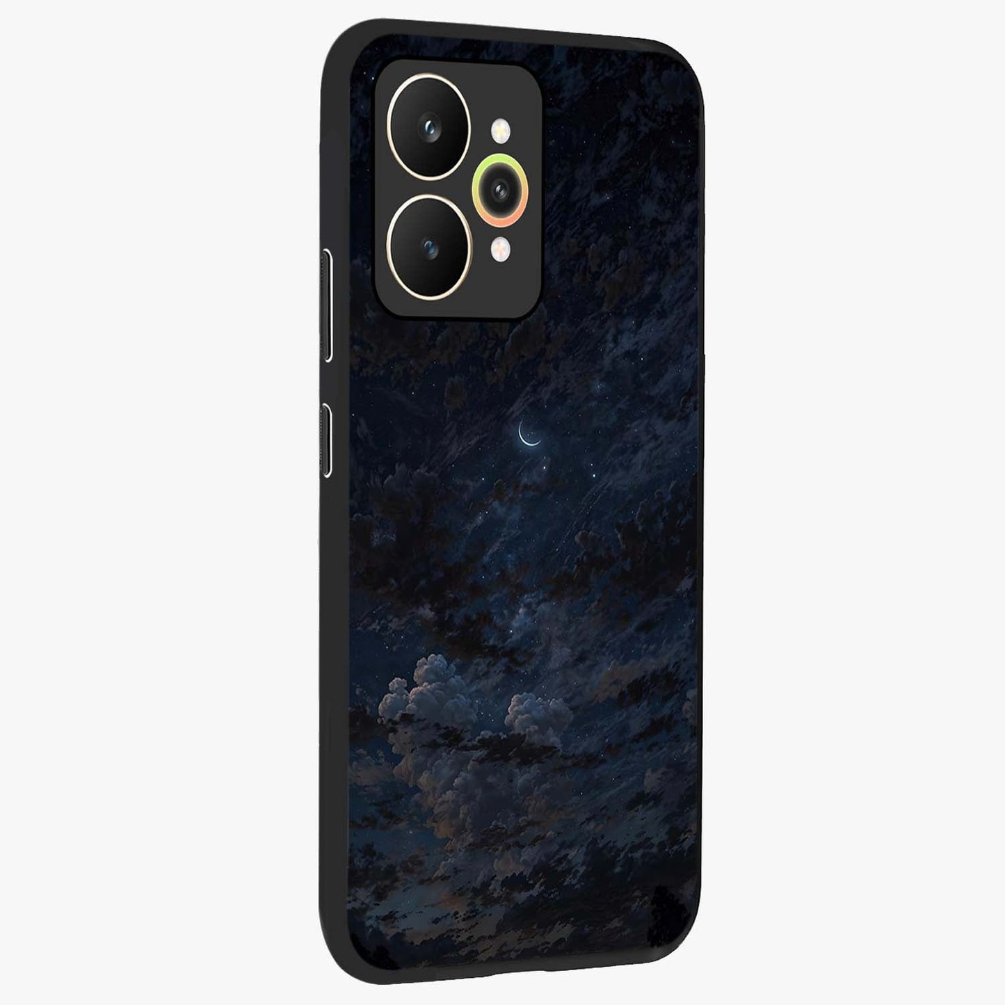 Lunar Veil Silence Glass Case upright view showcasing calm moon themed artwork with serene night atmosphere.
