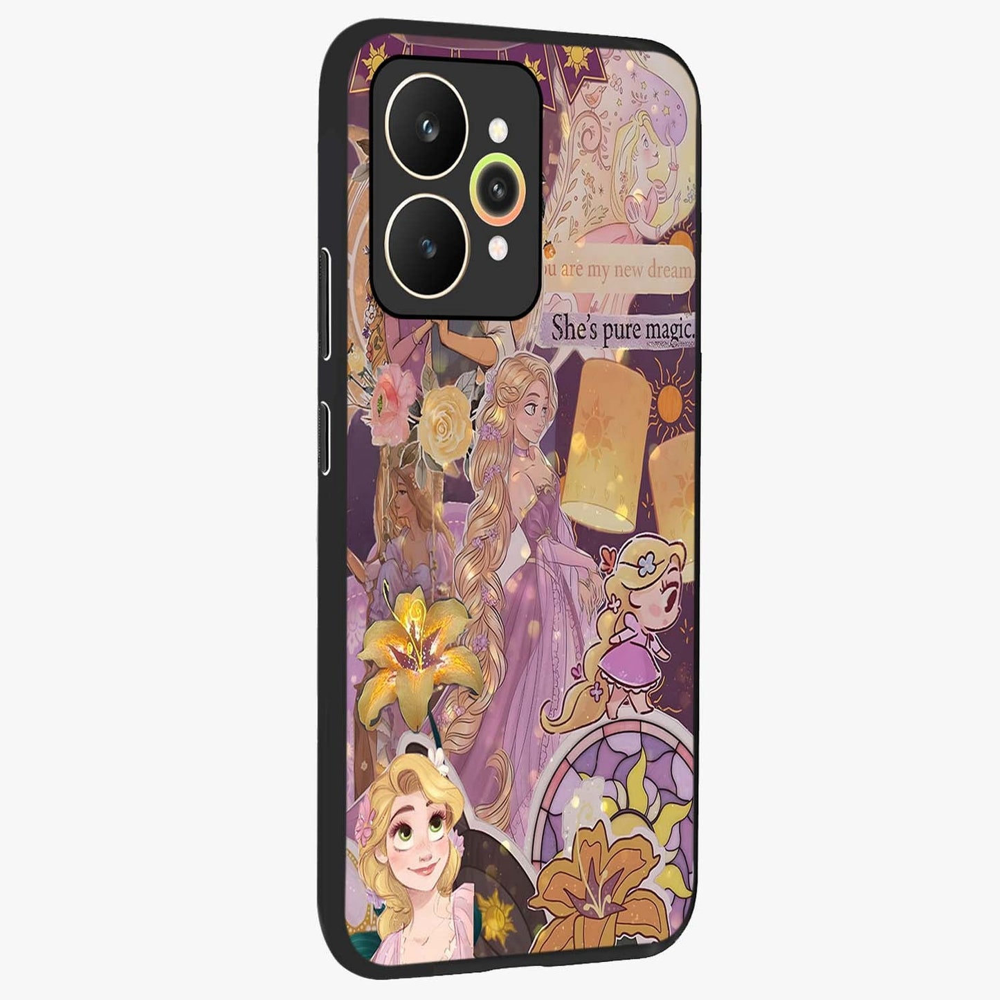 Magical Tangled Dream Glass Case upright view showcasing enchanting artistic artwork with dreamy fantasy theme.