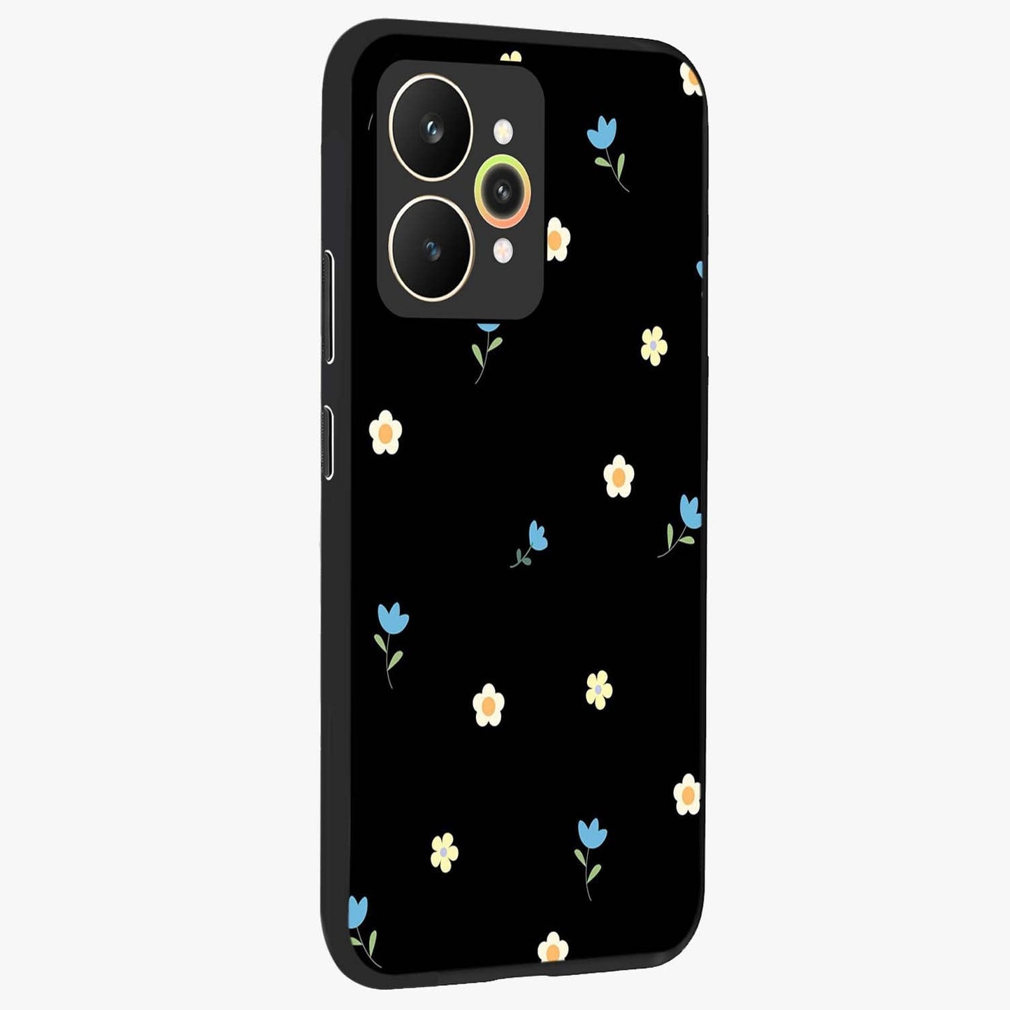Minimal Petal Whispers Glass Case upright view showcasing elegant floral artwork with modern minimalist style.