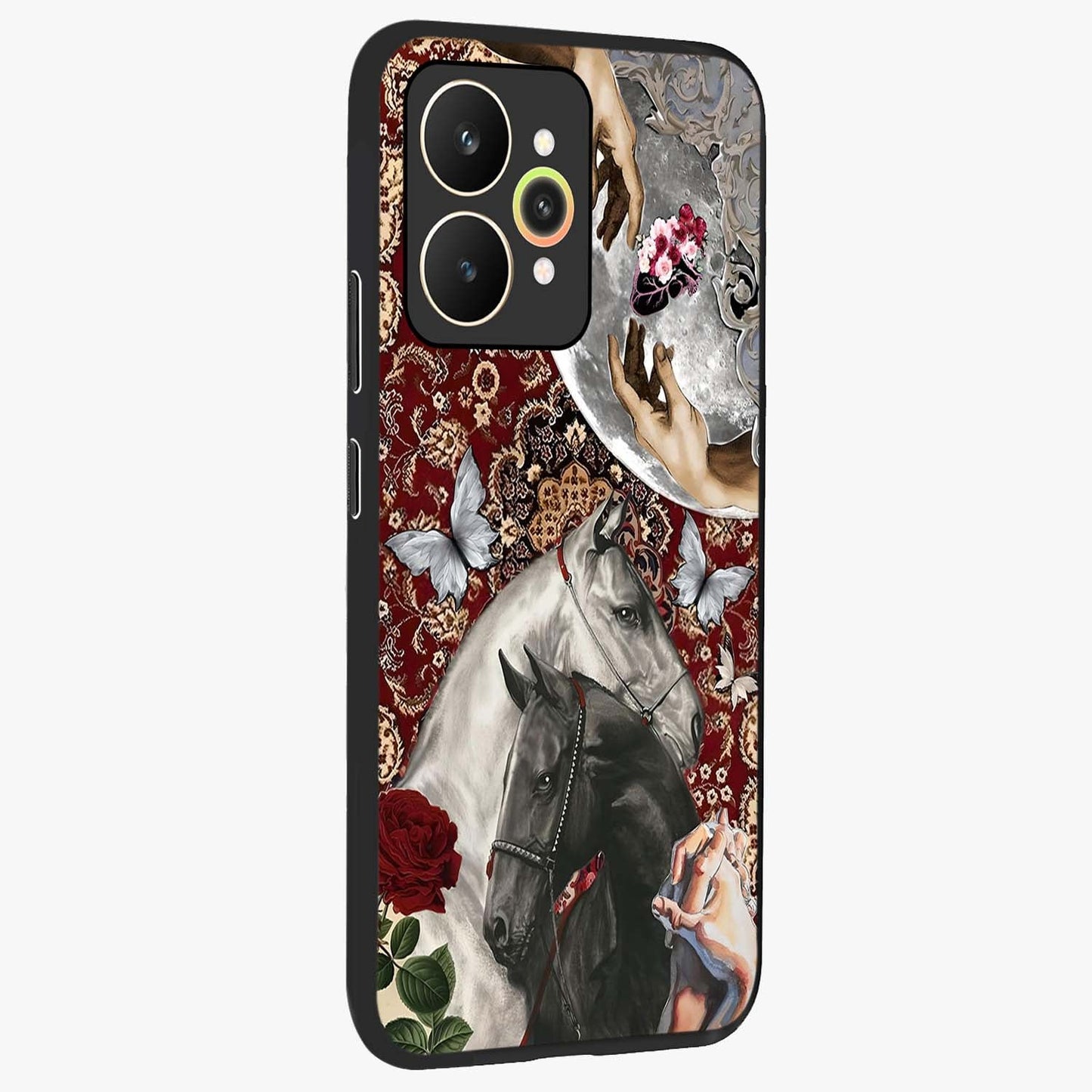 Moonlit Royal Stallion Glass Case upright view showcasing dramatic horse artwork with glowing moon themed design.