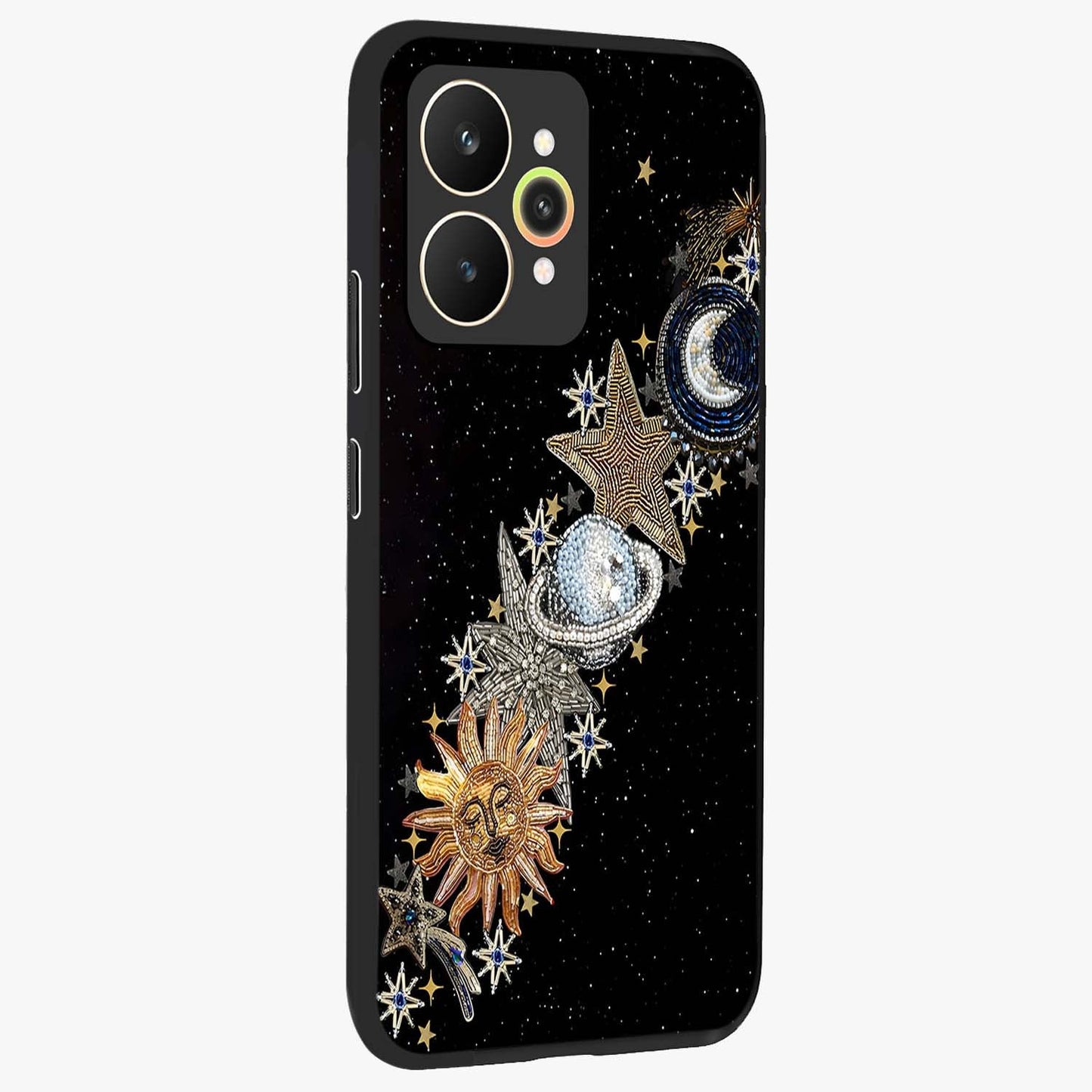 Pearls Universe Object Glass Case upright view showcasing decorative pearl themed artwork with cosmic elegance.