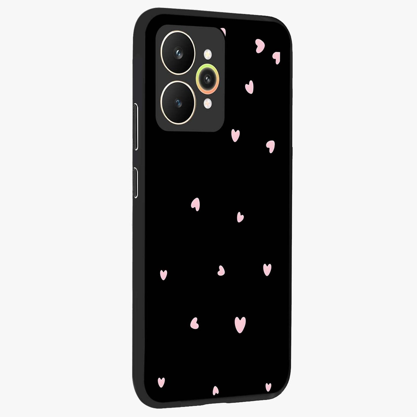 Pink Love Drops Glass Case upright view showcasing charming heart drop artwork with romantic playful theme.