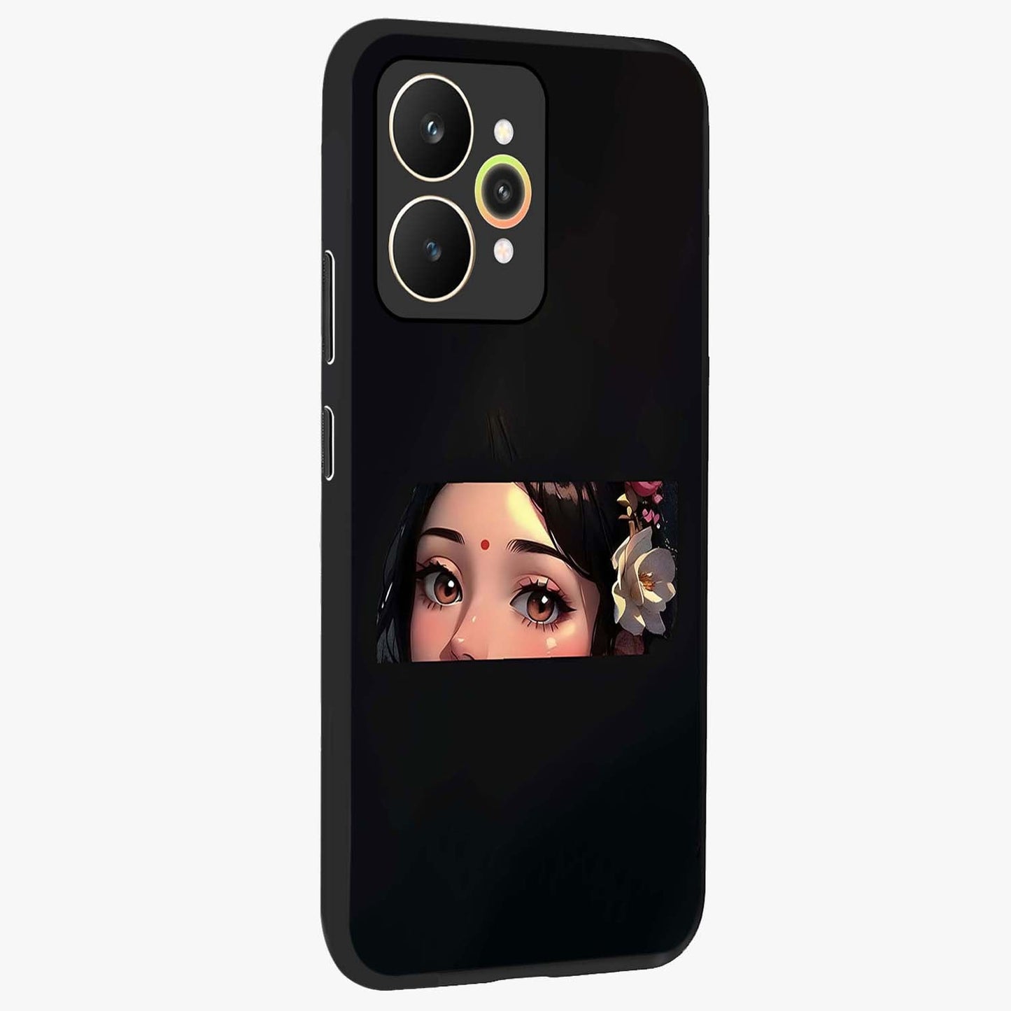 Radha Divine Embrace Glass Case upright view showcasing sacred Radha themed artwork with peaceful devotional style.