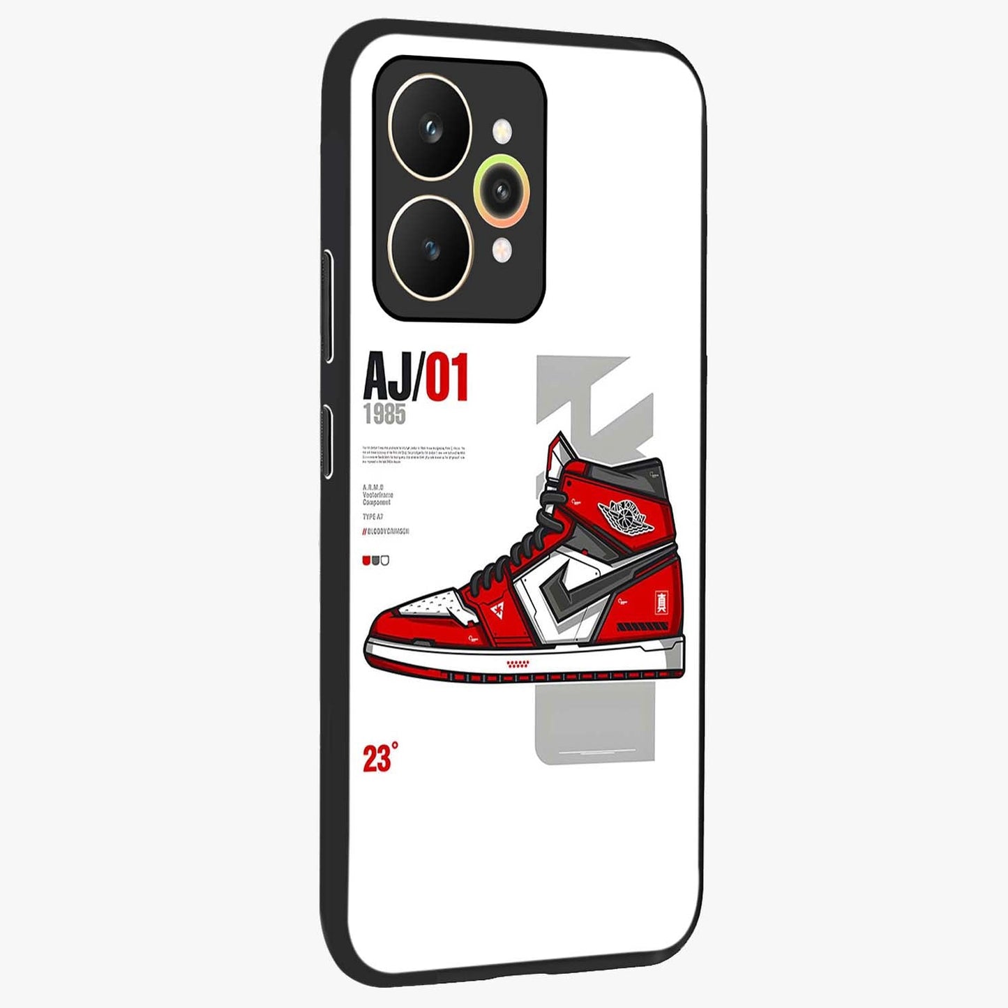 Retro Sneaker Blueprint Glass Case upright view showcasing stylish sneaker illustration with vintage streetwear theme.