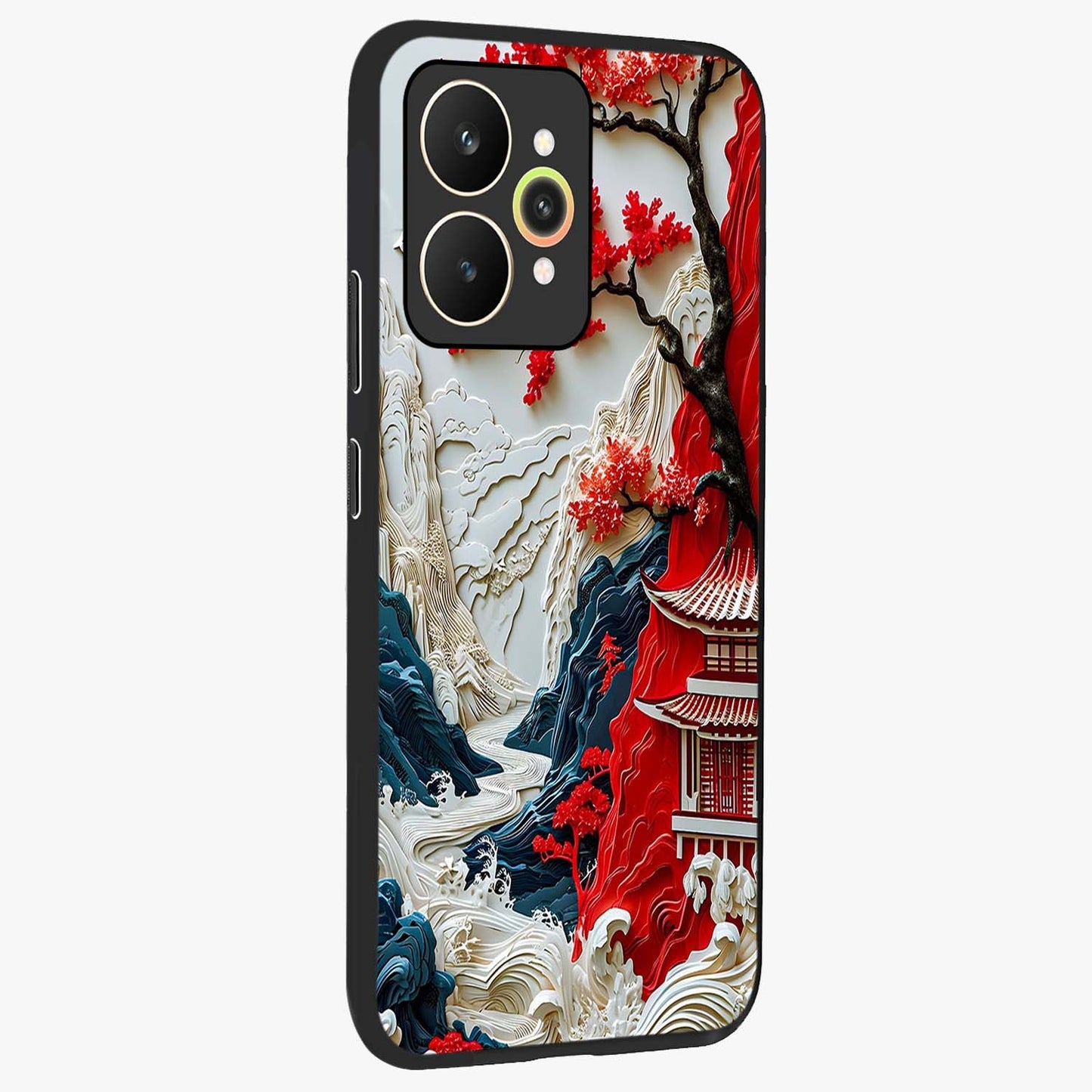 Whispers Of Sakura Waves Glass Case upright view showcasing delicate cherry blossom artwork with elegant nature theme.