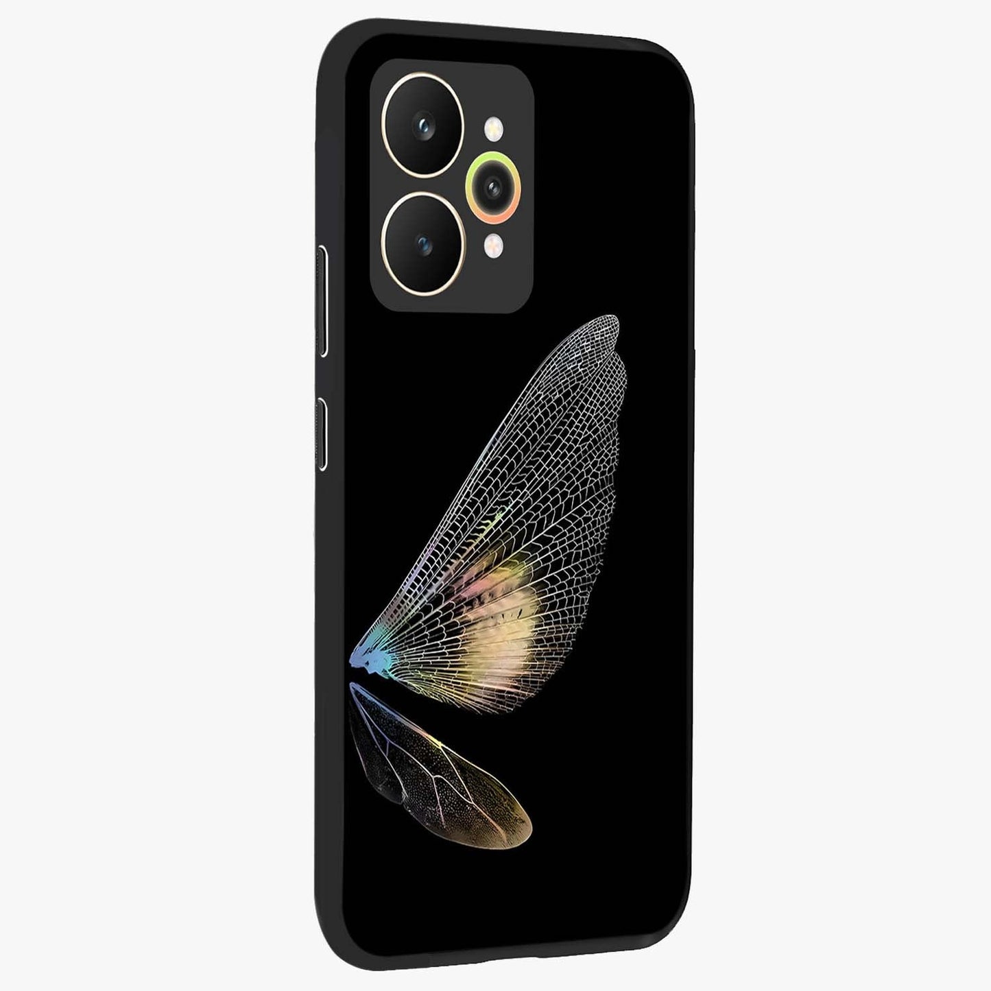 Whispers Of Wings Glass Case upright view showcasing elegant wing artwork with light airy theme.