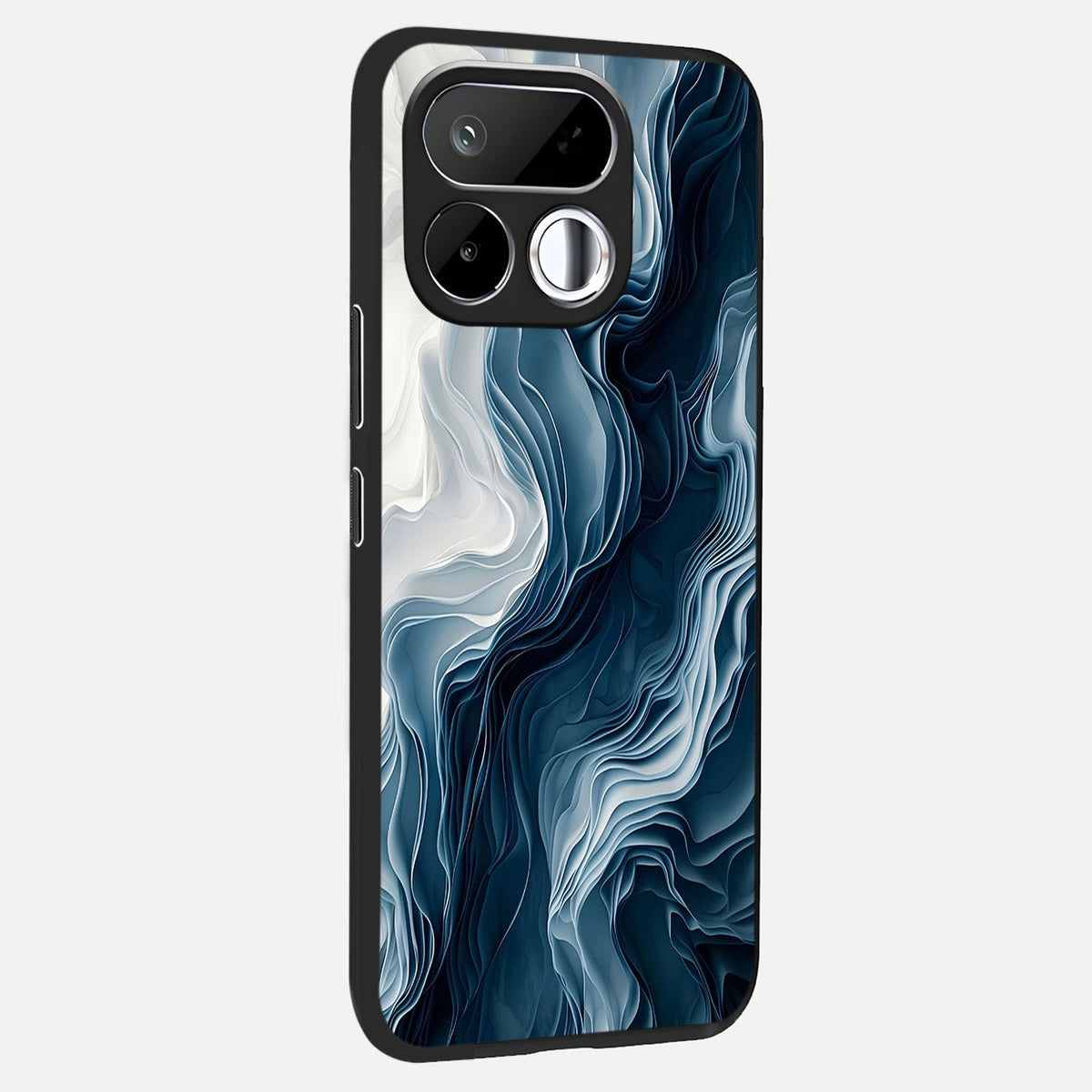 Ethereal Paper Marble Glass Case upright view showcasing smooth marble artwork with refined minimalist theme.