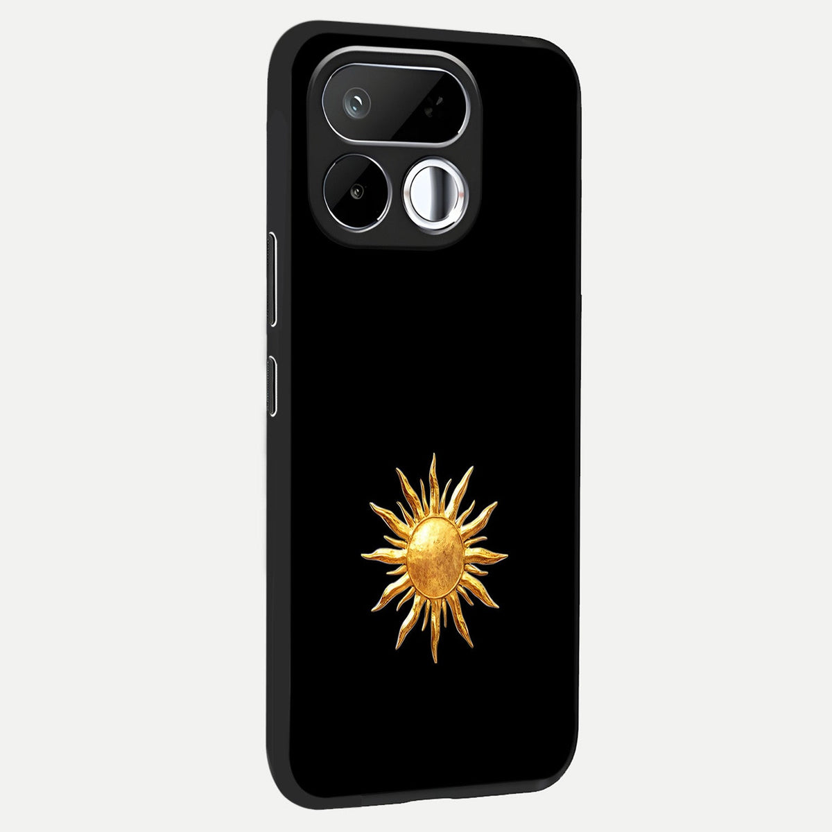 Golden Sun Minimalism Glass Case upright view showcasing haunting graveyard artwork with dramatic dark theme.