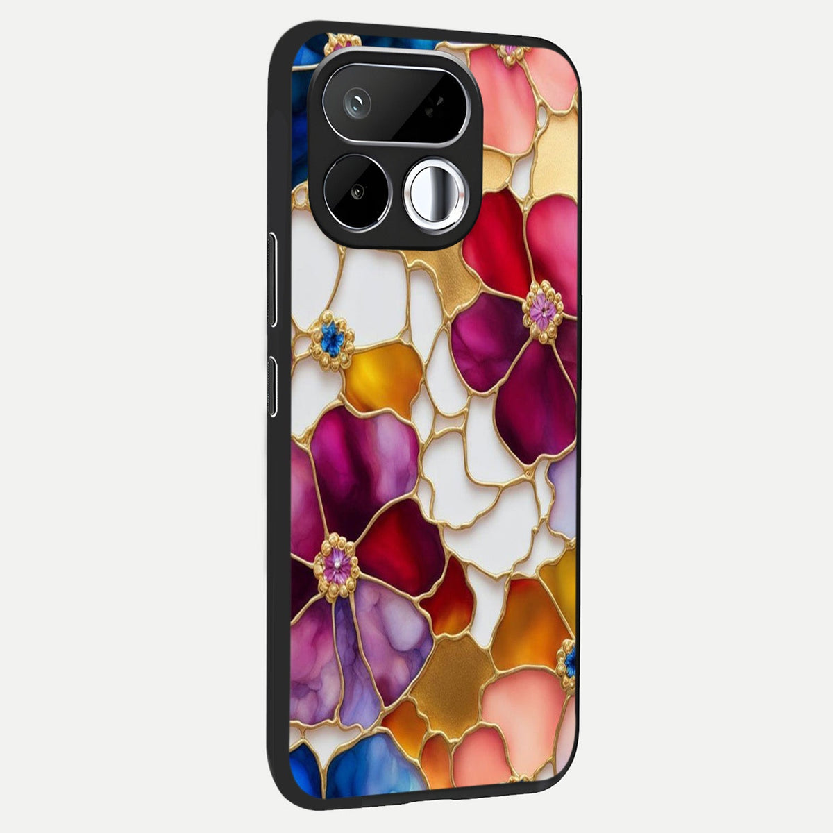 Marble Flower Pattern Glass Case upright view showcasing decorative marble flower artwork with refined style.