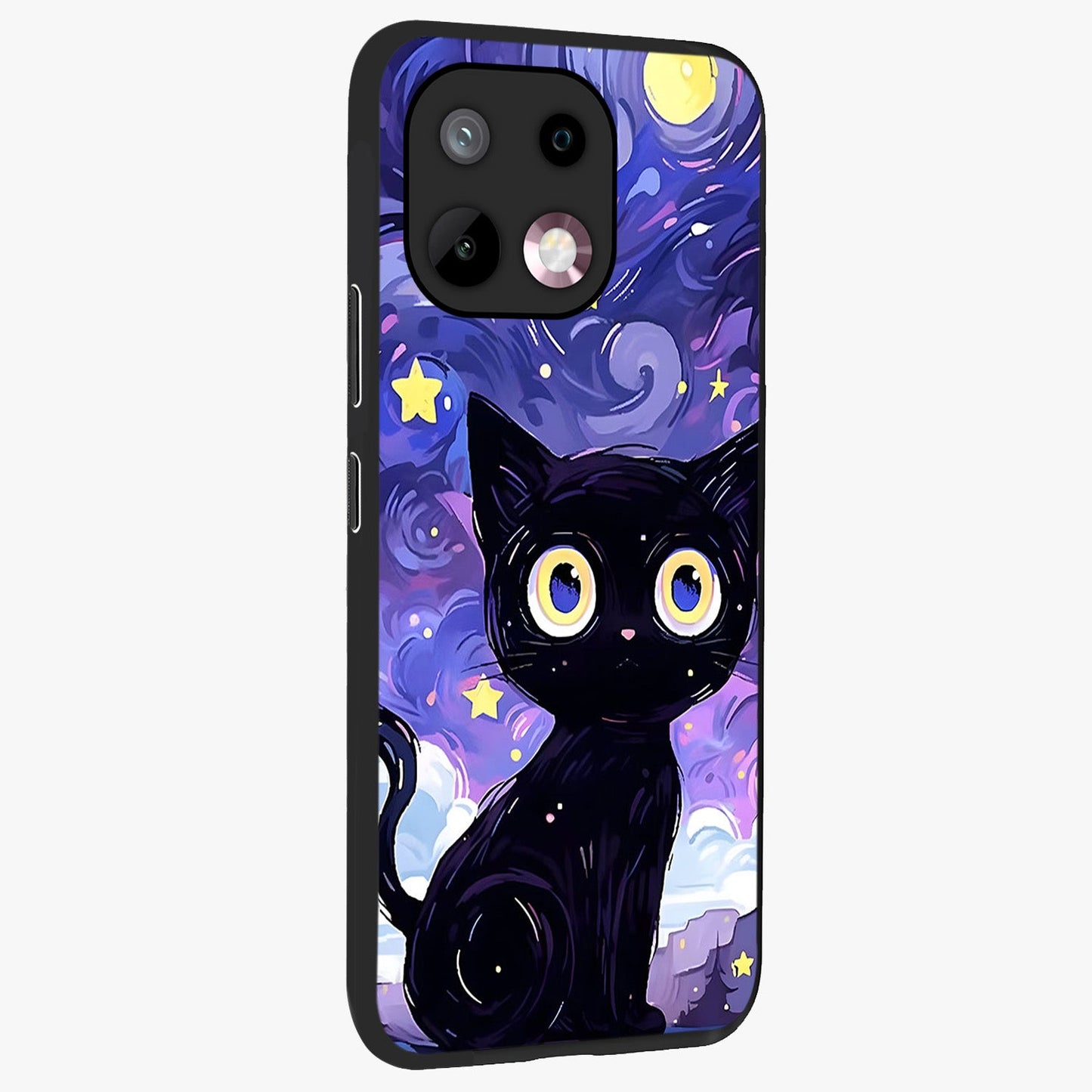 Abstract Cat Art Glass Case upright view showcasing creative feline illustration and aesthetic artistic style.