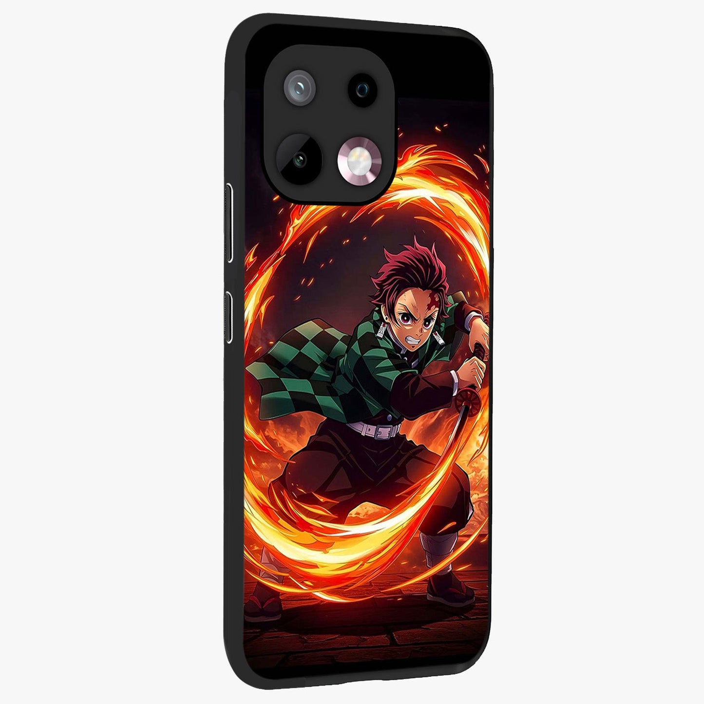 Blazing Sword Resolve Glass Case upright view showcasing dramatic warrior inspired artwork with intense visual style.