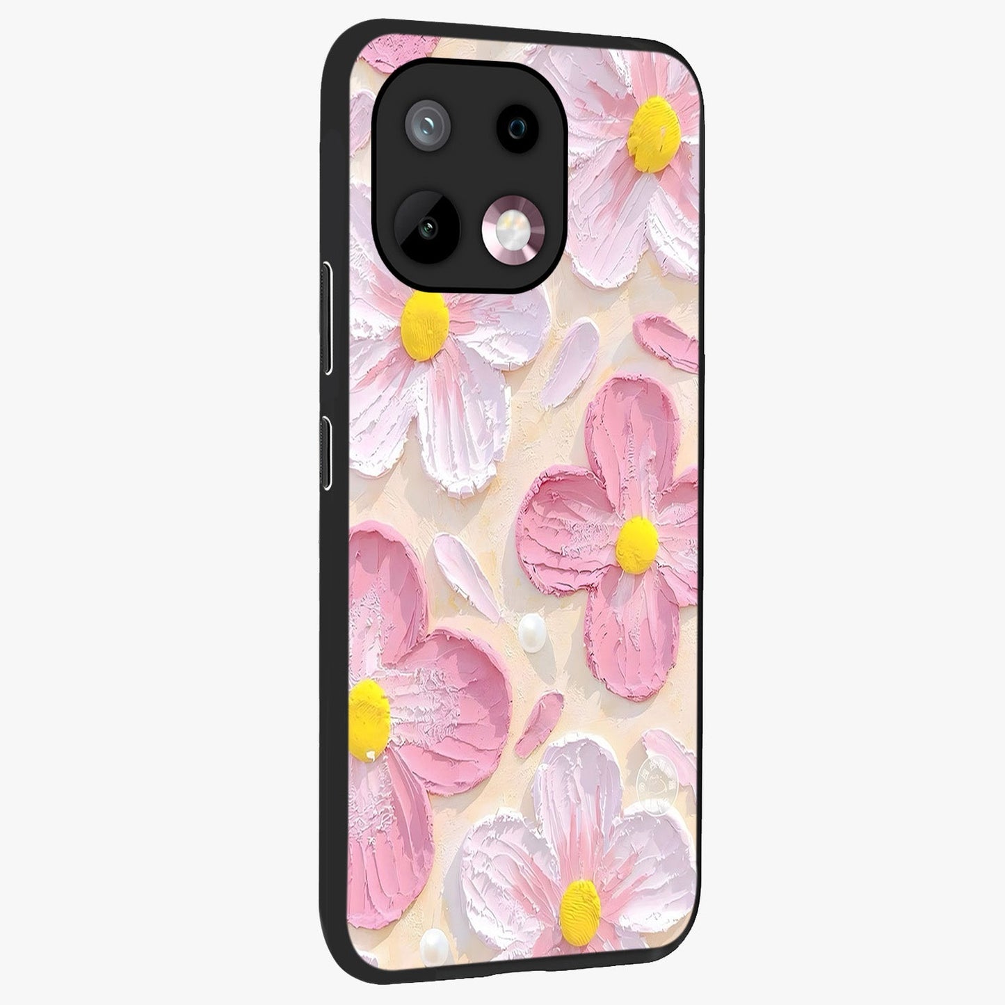 Blush Bloom Texture Glass Case upright view showcasing delicate blush floral texture with modern minimal style.