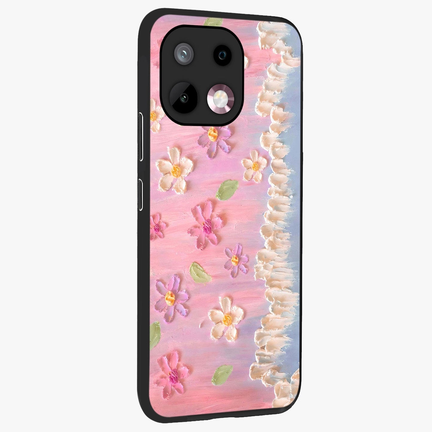 Dreamy Painted Garden Glass Case upright view showcasing vibrant floral garden artwork with artistic nature theme.