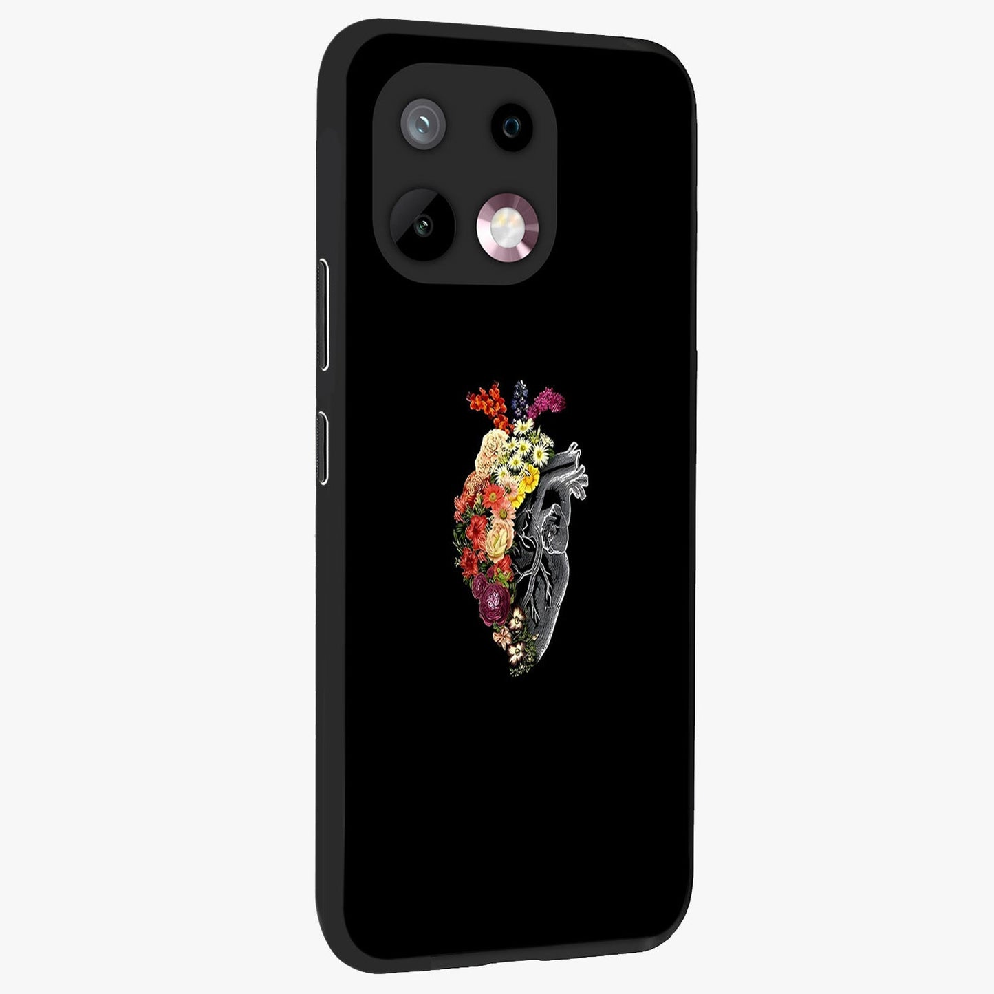 Heart With Flowers Glass Case upright view showcasing decorative heart and floral artwork with sweet romantic theme.