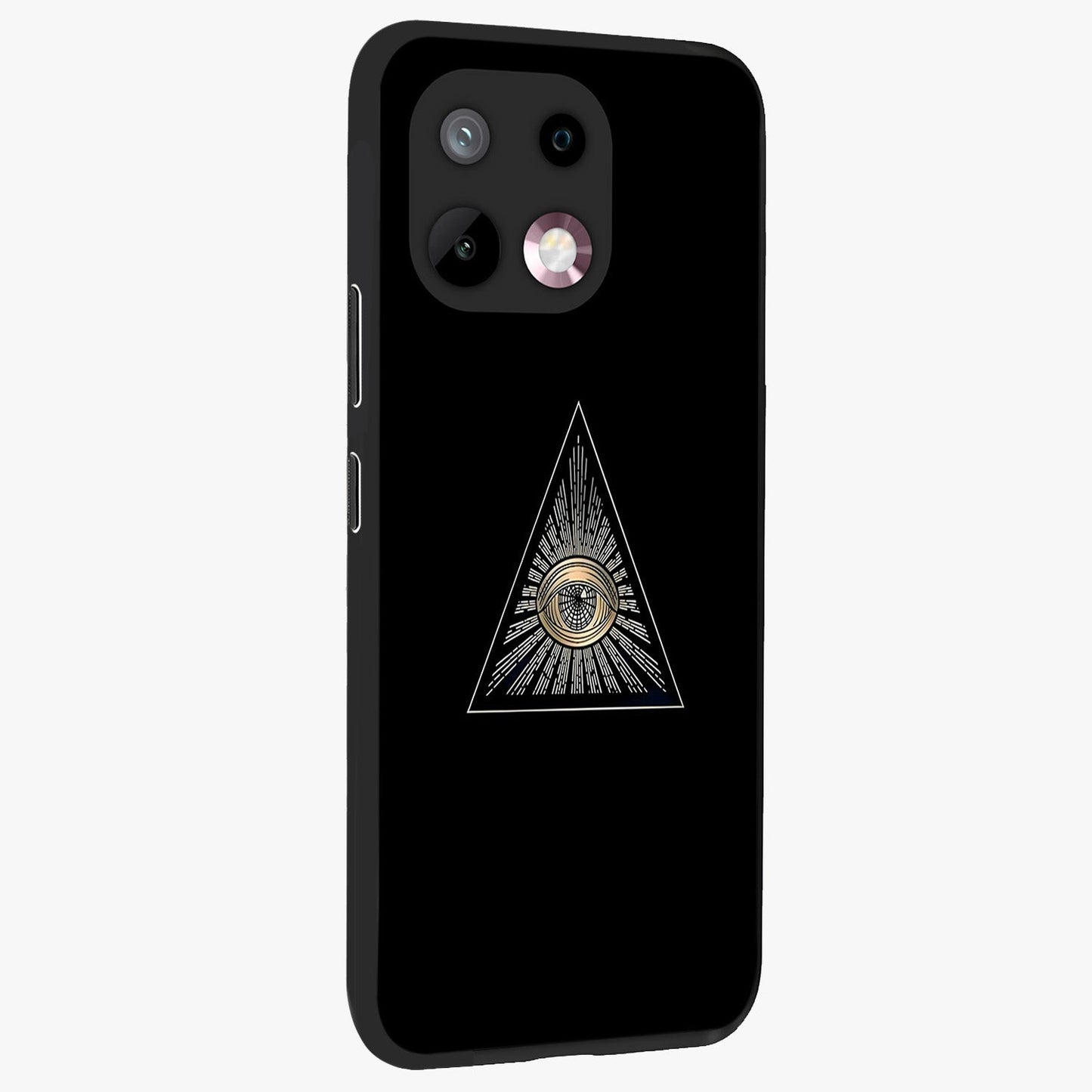 Illuminati Evil Glass Case upright view showcasing striking illuminati artwork with mysterious symbolic theme.