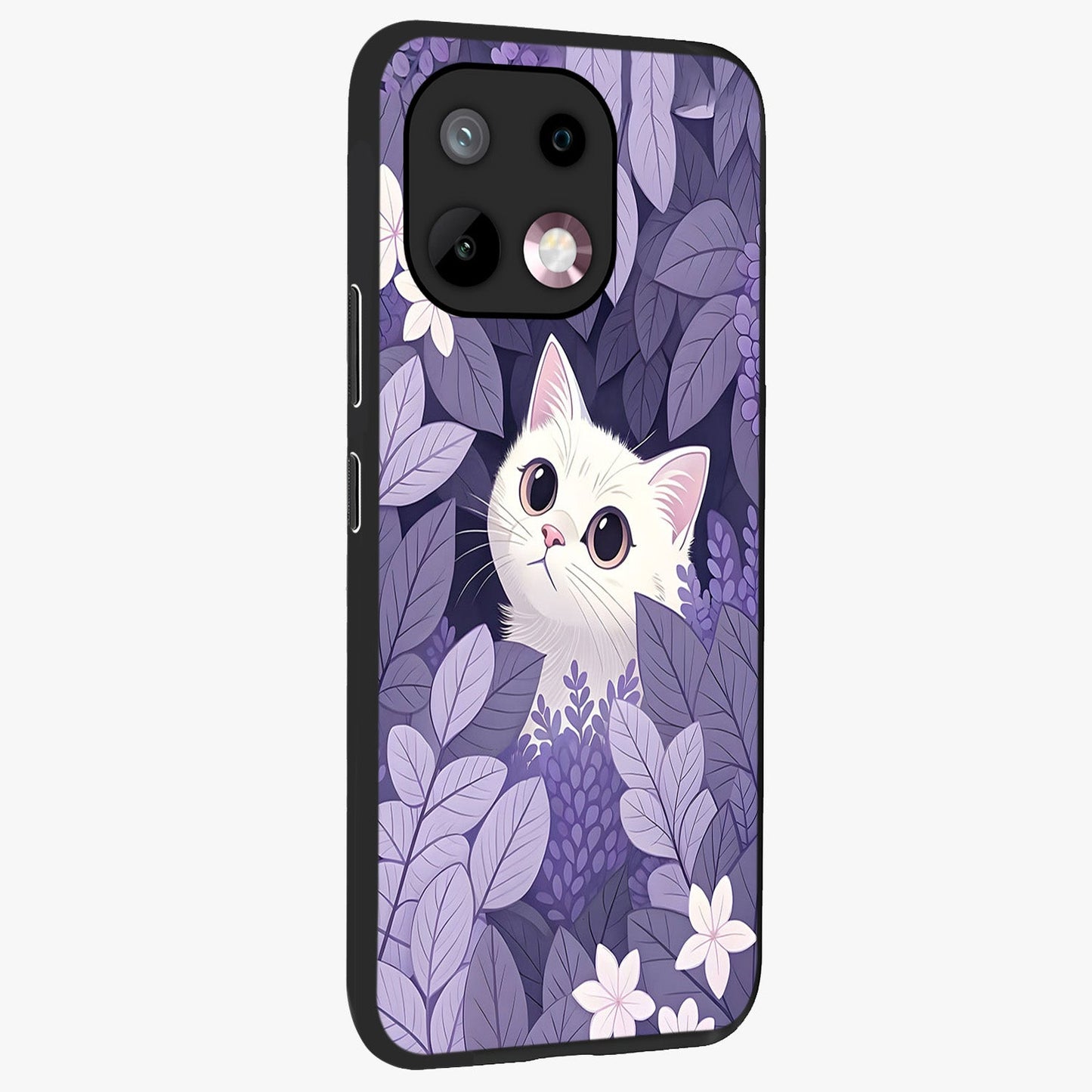 Lilac Hide Peek Cat Glass Case upright view showcasing charming cat artwork with adorable peek theme.