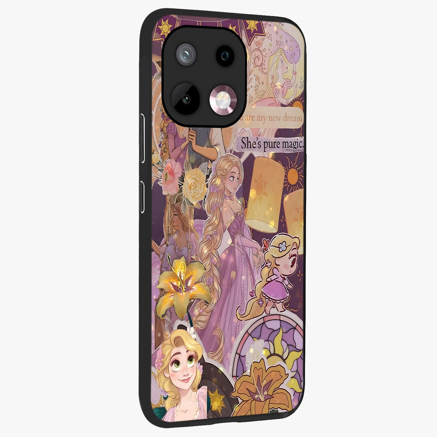 Magical Tangled Dream Glass Case upright view showcasing enchanting artistic artwork with dreamy fantasy theme.