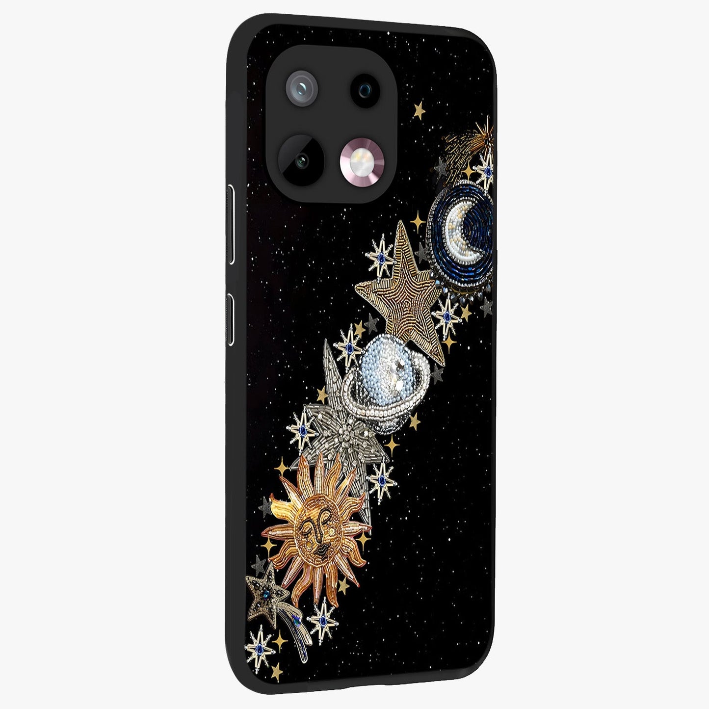 Pearls Universe Object Glass Case upright view showcasing decorative pearl themed artwork with cosmic elegance.