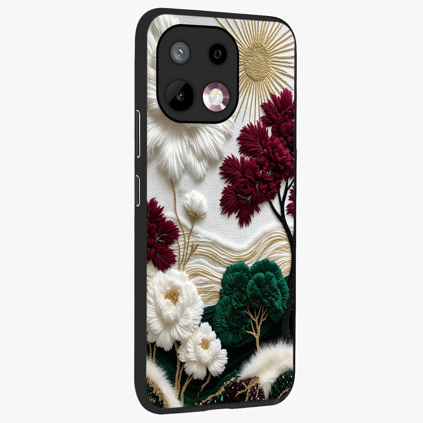 Radiant Bloom Elegance Glass Case upright view showcasing decorative flower artwork with refined botanical theme.