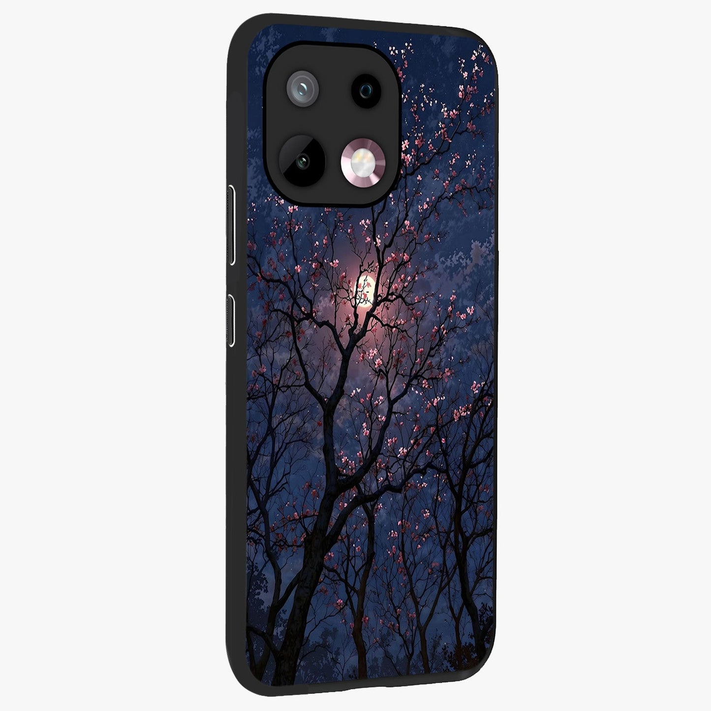 Twilight Sakura Serenade Glass Case upright view showcasing beautiful cherry blossom artwork with serene evening theme.