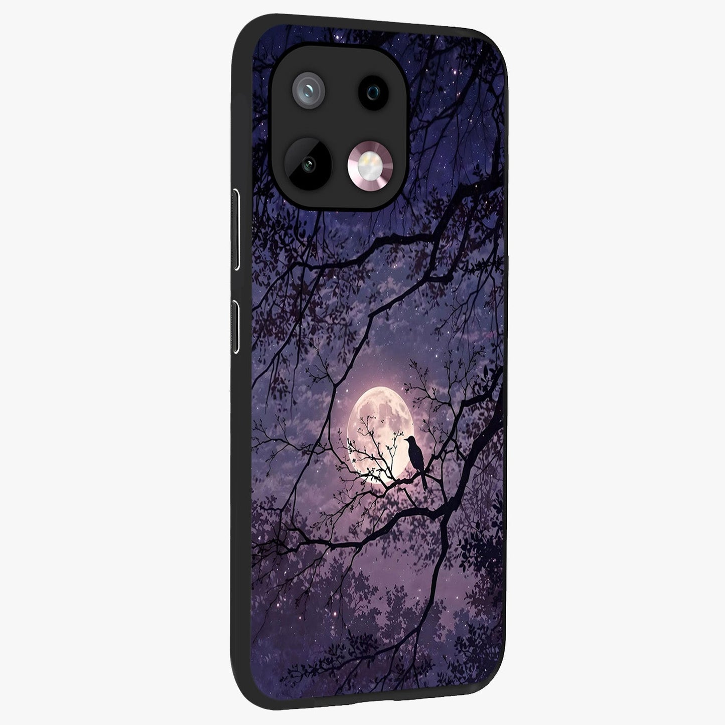Whispering Moon Silence Glass Case upright view showcasing peaceful moon artwork with tranquil celestial theme.