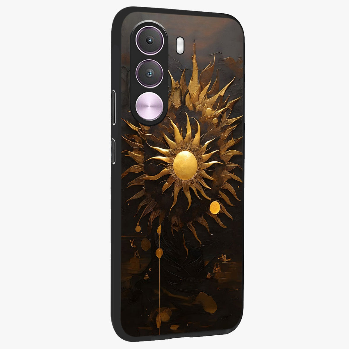 Golden Sun Majesty Glass Case upright view showcasing haunting graveyard artwork with dramatic dark theme.