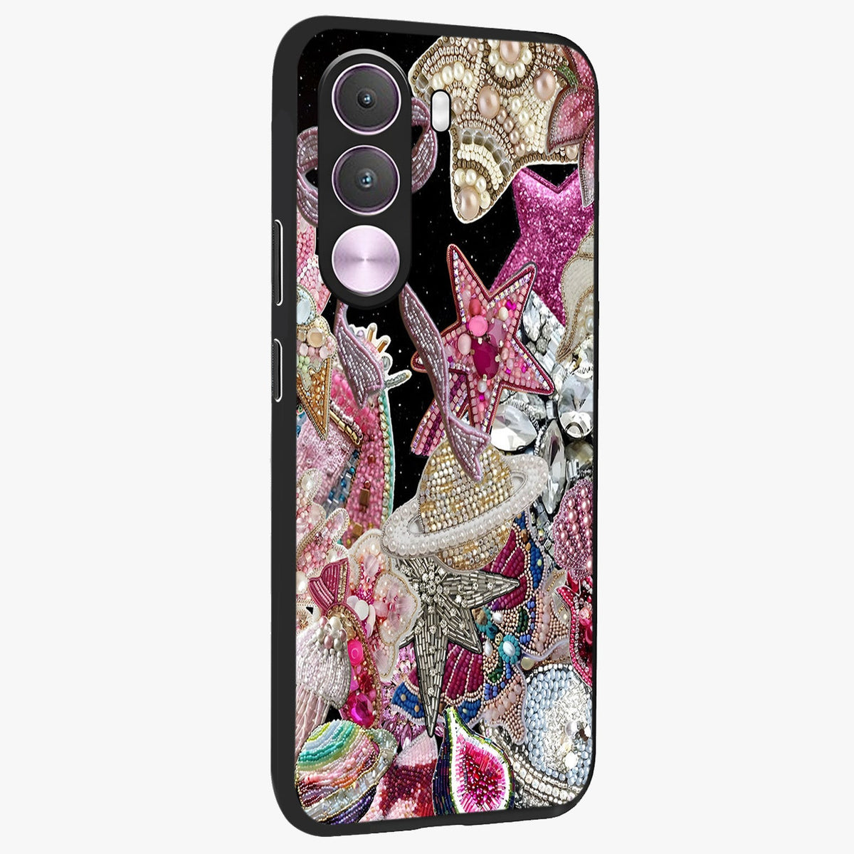 Starlit Jewel Dream Glass Case upright view showcasing radiant star inspired artwork with magical night theme.