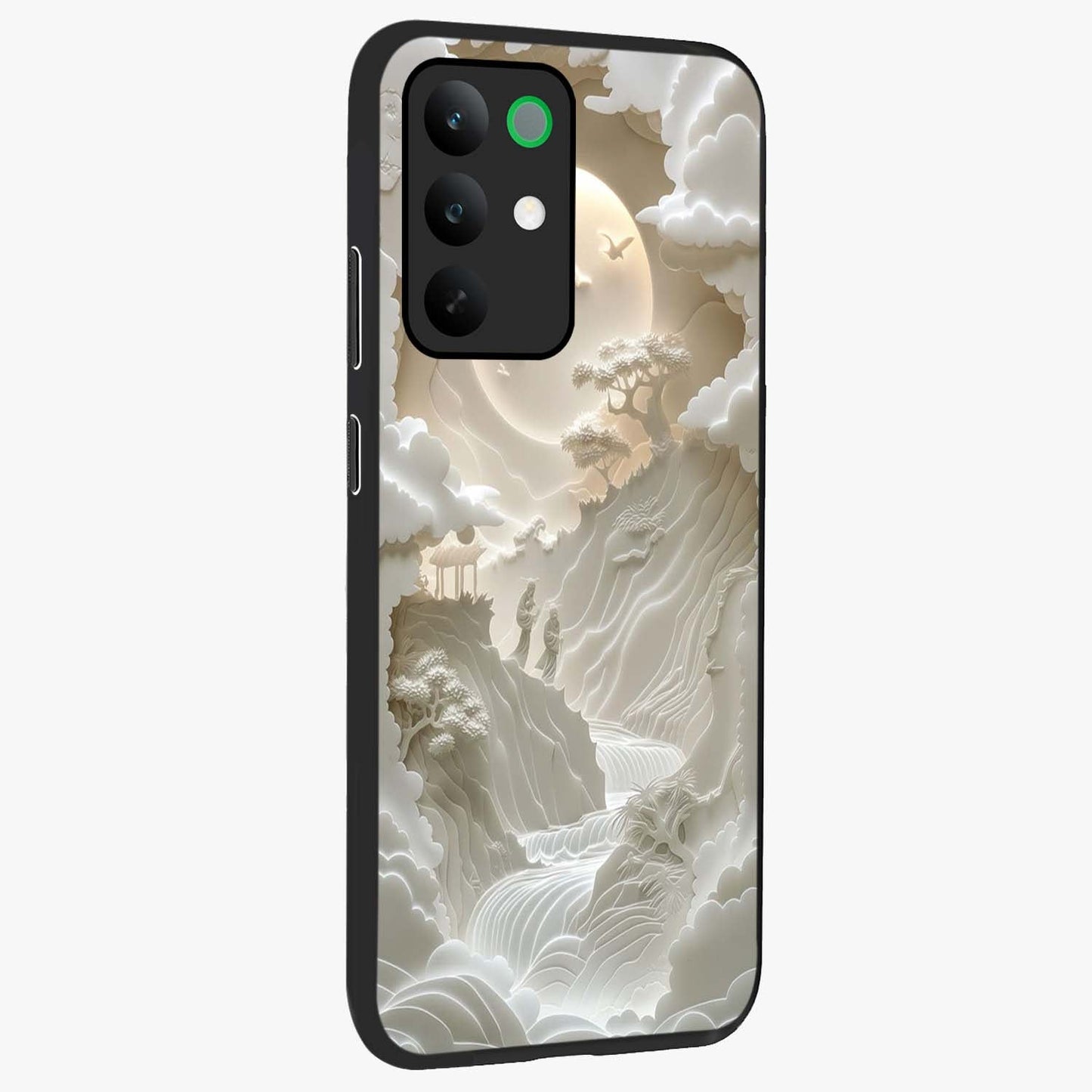 Celestial Origami Glass Case upright view showcasing creative origami artwork with modern celestial style.