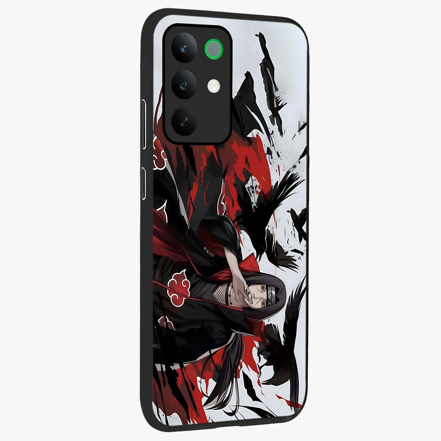 Crimson Crow Illusion Glass Case upright view showcasing striking crow illusion artwork with intense crimson theme.