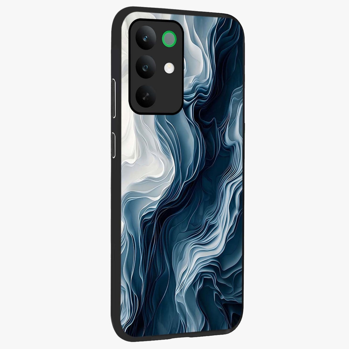 Ethereal Paper Marble Glass Case upright view showcasing smooth marble artwork with refined minimalist theme.