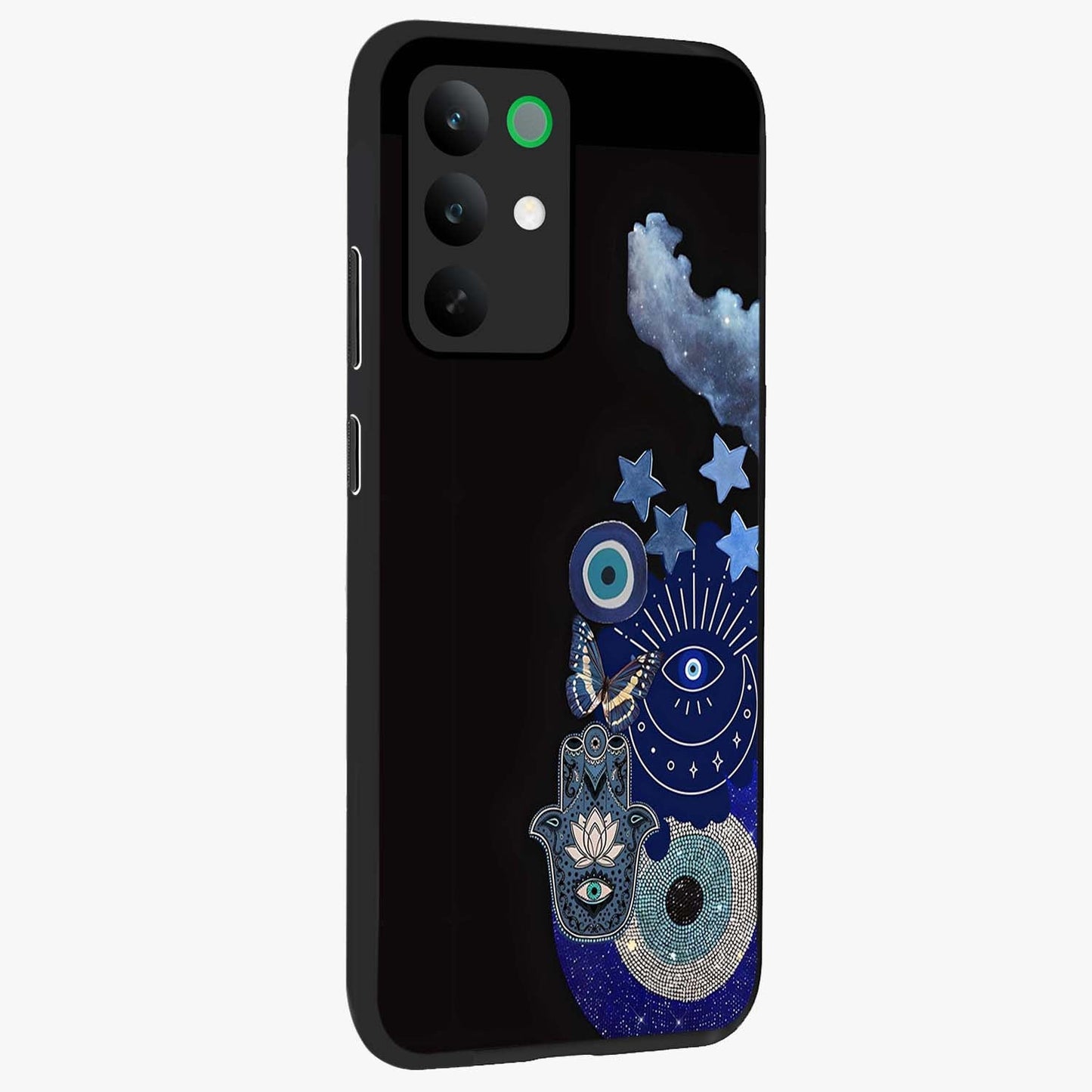 Galactic Charm Cluster Glass Case upright view showcasing glowing cosmic charm artwork with magical celestial style.