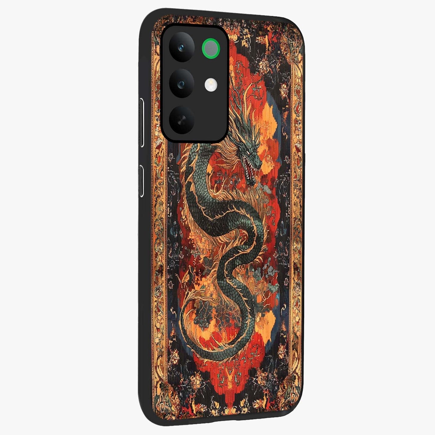 Inferno Dragon Soul Glass Case upright view showcasing intense dragon artwork with fantasy fire theme.
