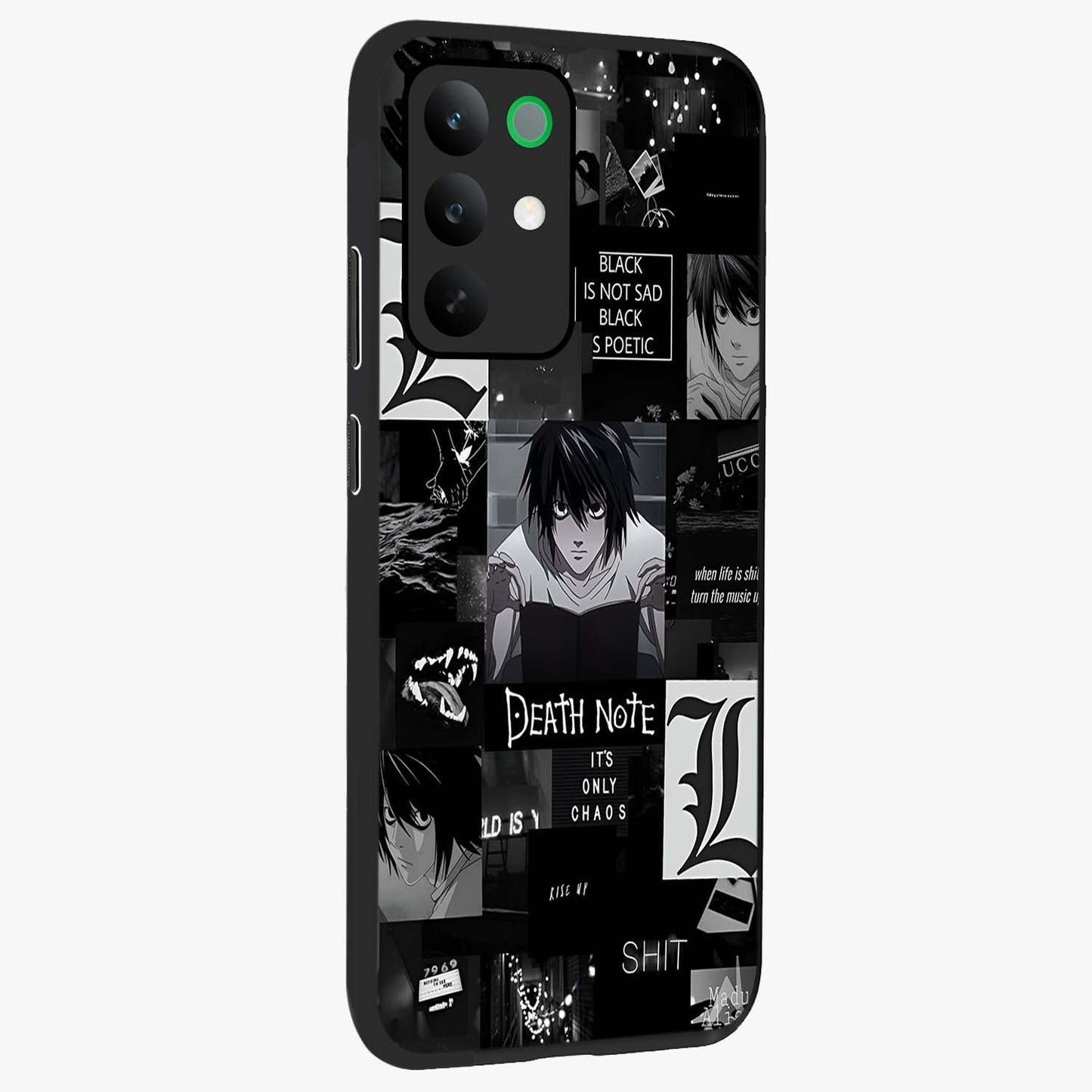 Midnight Chaos Mind Glass Case upright view showcasing expressive abstract artwork with bold dark theme.