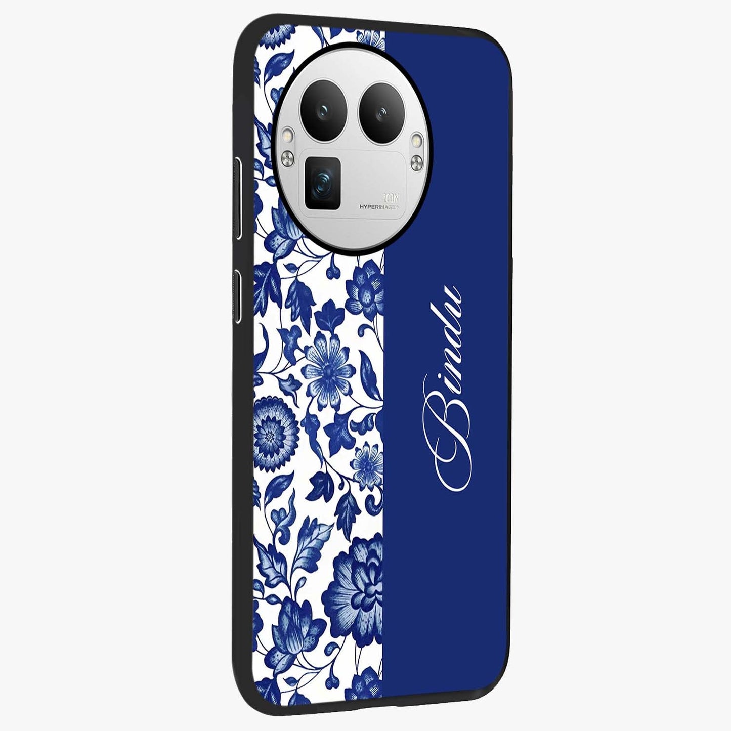 Blue Vintage Floral Pattern Glass Case upright view showcasing delicate blush floral texture with modern minimal style.