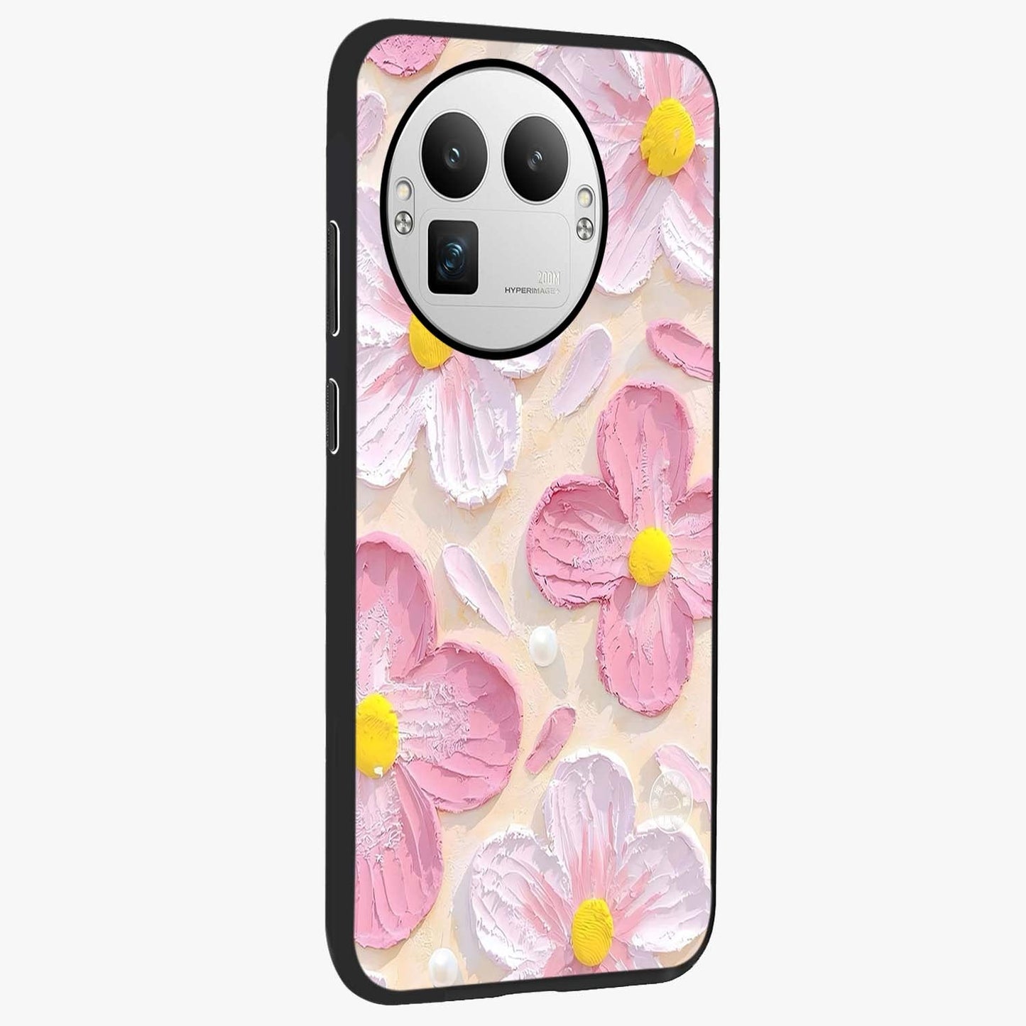 Blush Bloom Texture Glass Case upright view showcasing delicate blush floral texture with modern minimal style.