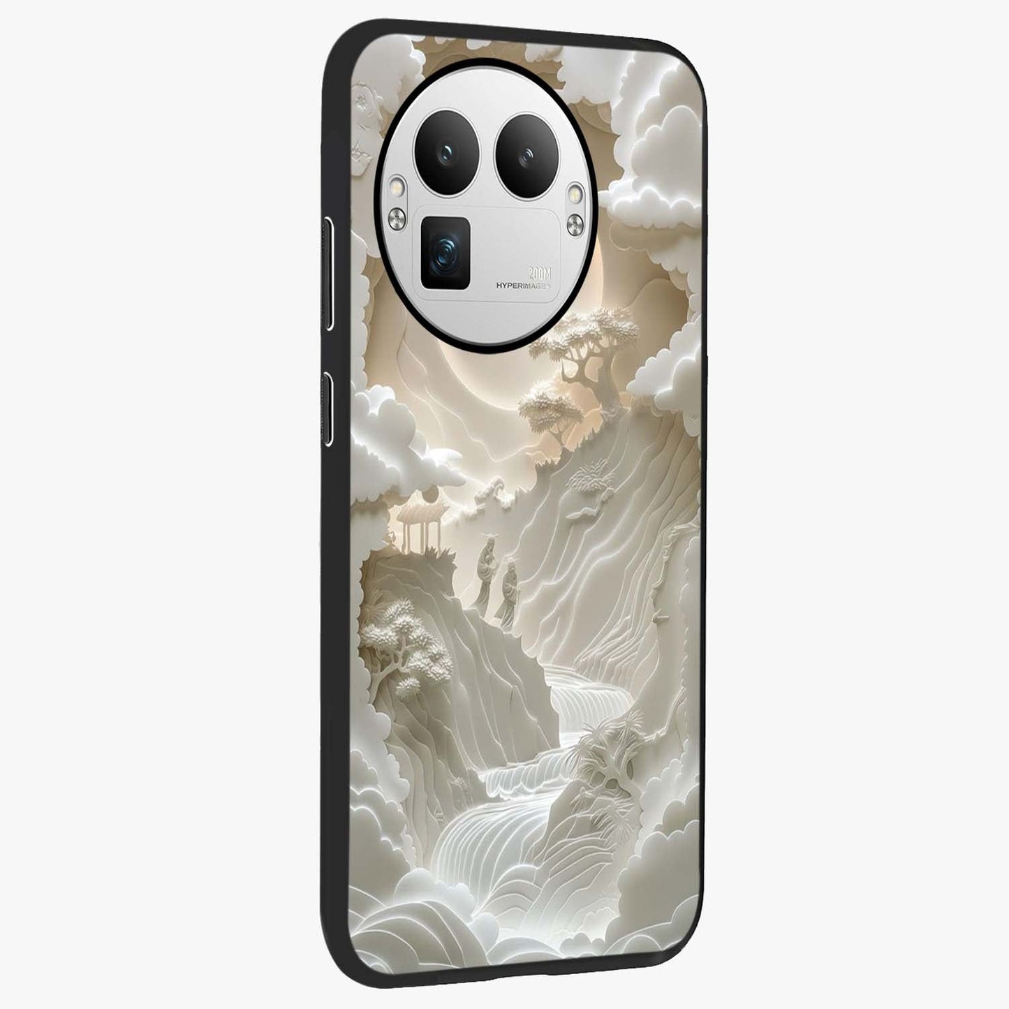 Celestial Origami Glass Case upright view showcasing creative origami artwork with modern celestial style.