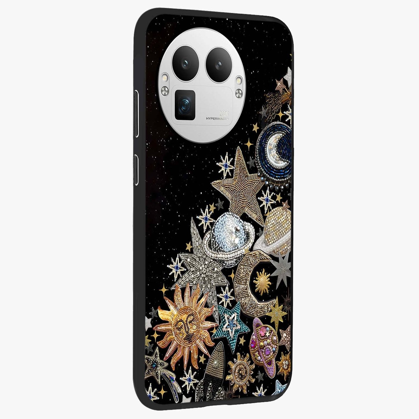 Cosmic Sparkle Dreams Glass Case upright view showcasing glowing cosmic artwork with magical galaxy theme.