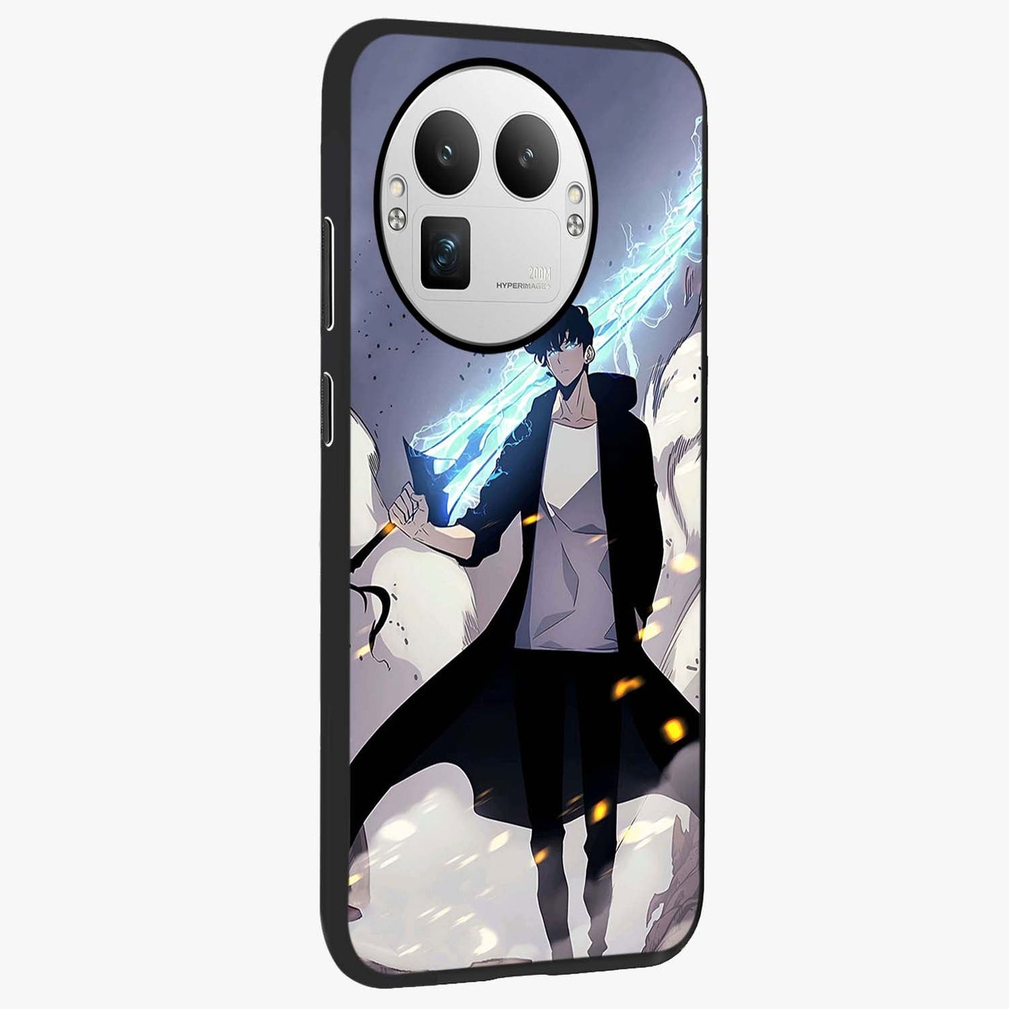 Dark Lightning Anime Warrior Glass Case upright view showcasing dramatic warrior artwork with dark lightning aesthetic.