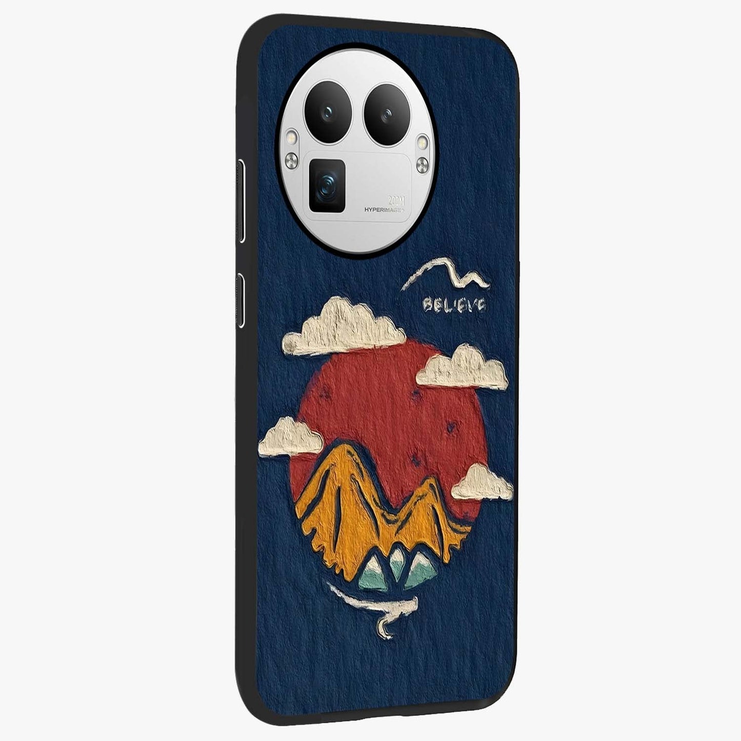 Dream Beyond Mountains Glass Case upright view showcasing beautiful mountain scenery with inspirational nature theme.