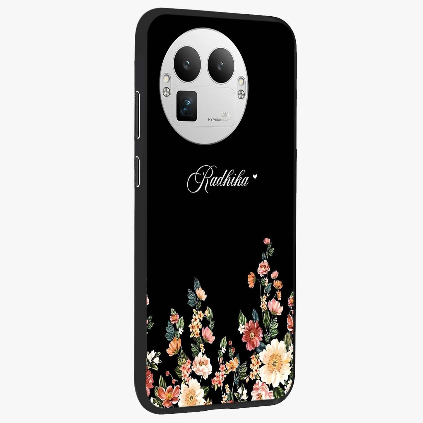 Floral Design With a Custom Personalized Name Glass Case upright view showcasing delicate floral artwork with personalized aesthetic style.