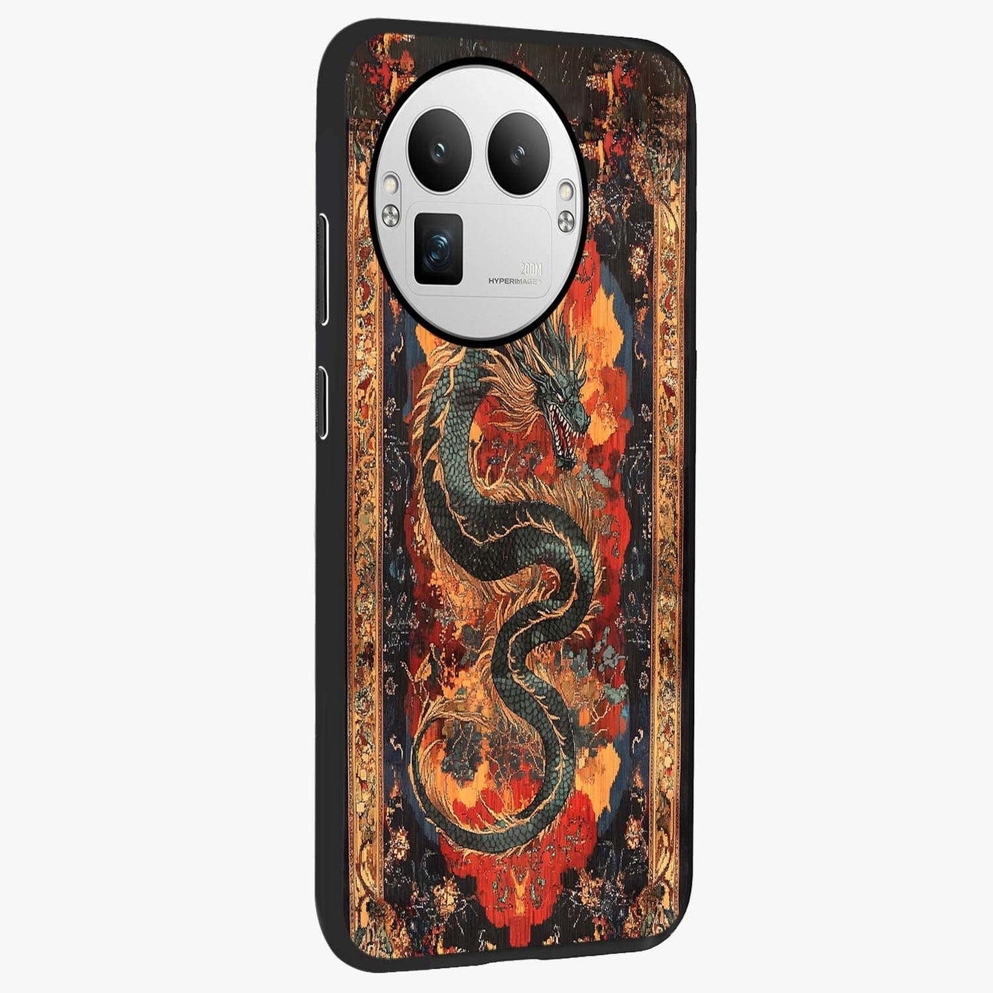 Inferno Dragon Soul Glass Case upright view showcasing intense dragon artwork with fantasy fire theme.