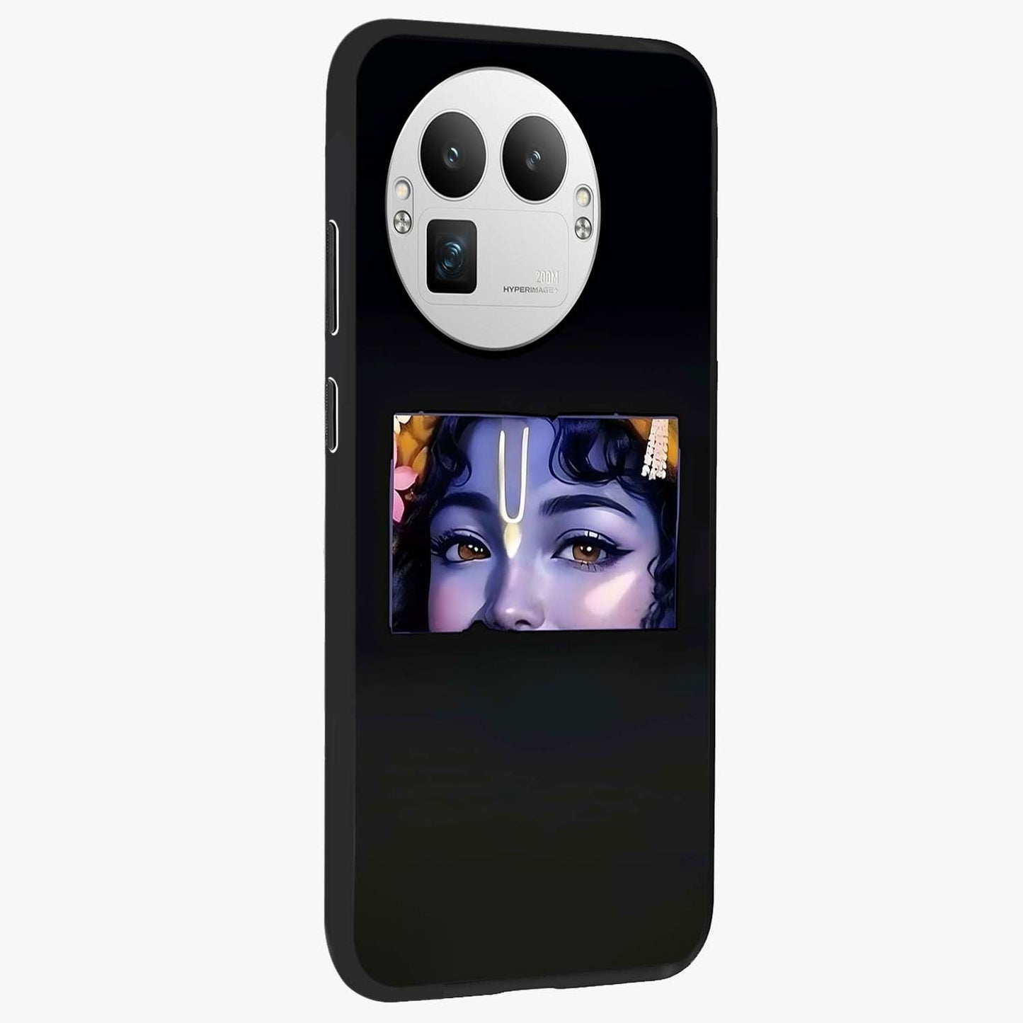 Krishna Divine Embrace Glass Case upright view showcasing sacred Krishna artwork with peaceful devotional theme.
