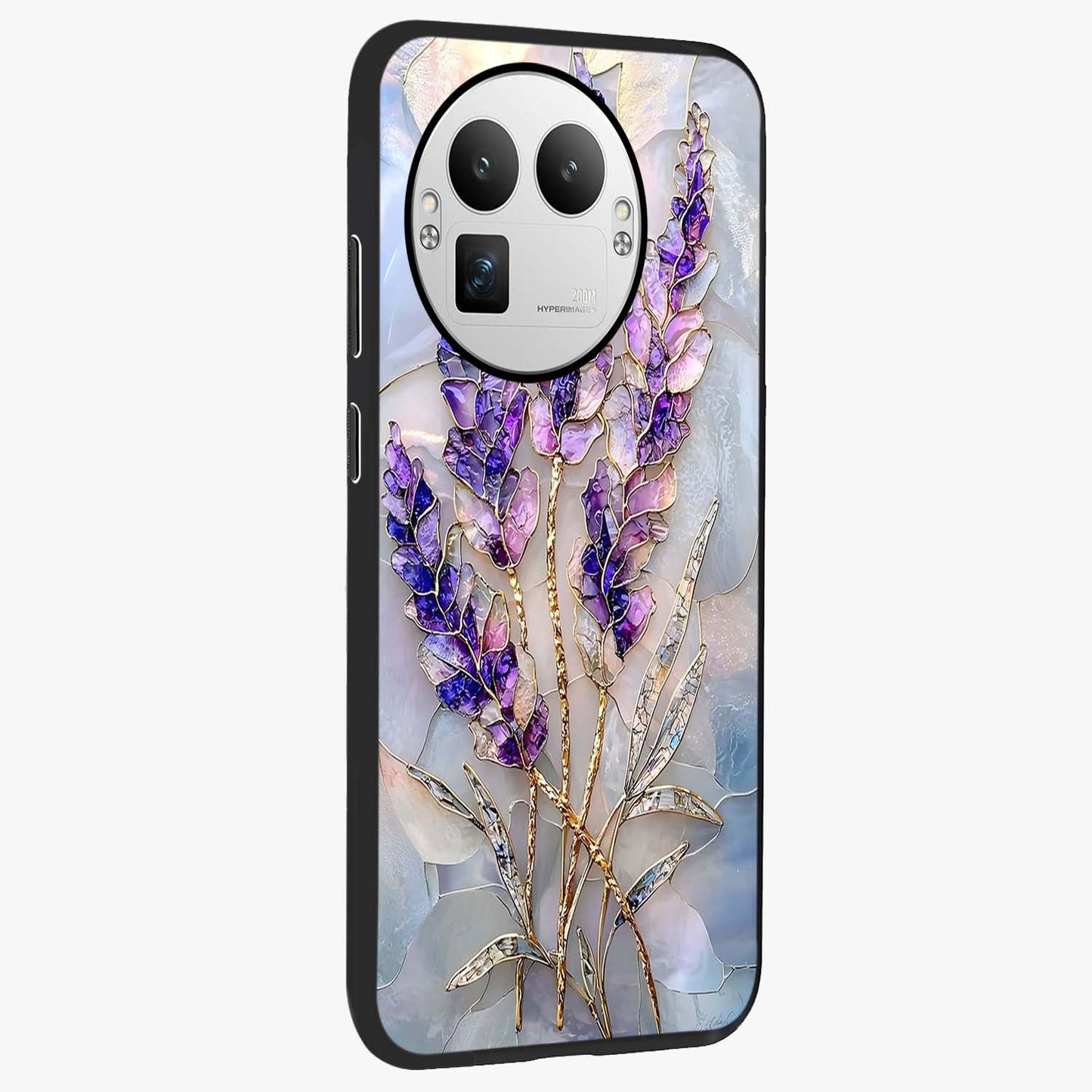 Lavender Dream Glow Glass Case upright view showcasing radiant lavender glow artwork with calming dreamy theme.