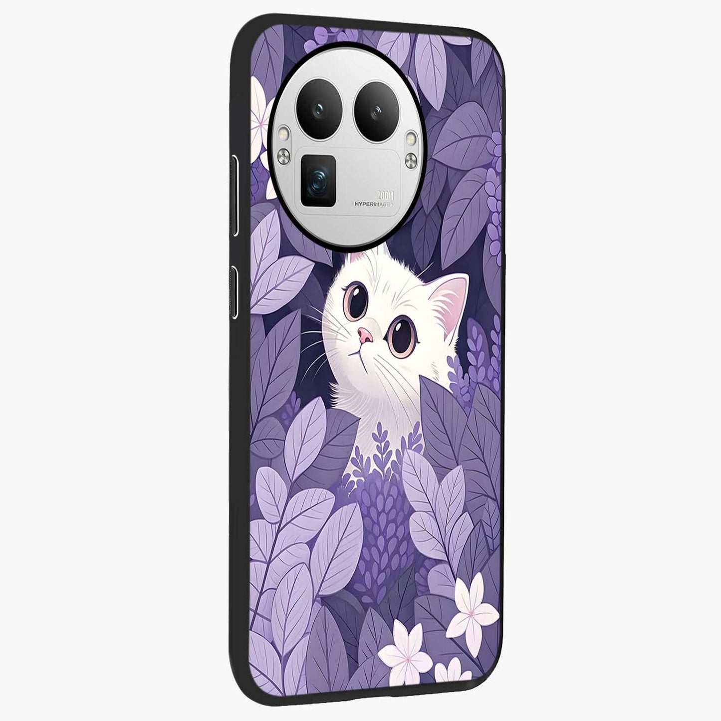 Lilac Hide Peek Cat Glass Case upright view showcasing charming cat artwork with adorable peek theme.