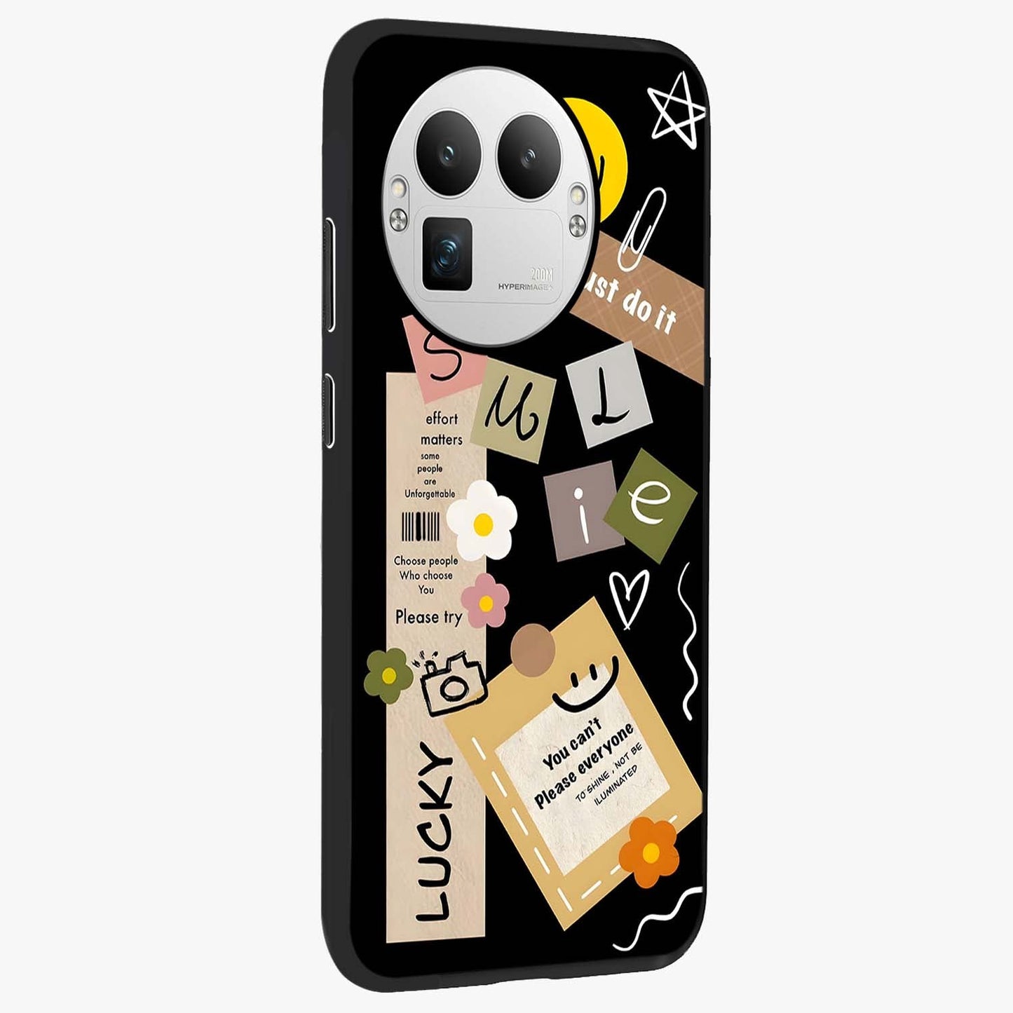 Lucky Aesthetic Collage Glass Case upright view showcasing vibrant collage artwork with youthful aesthetic theme.