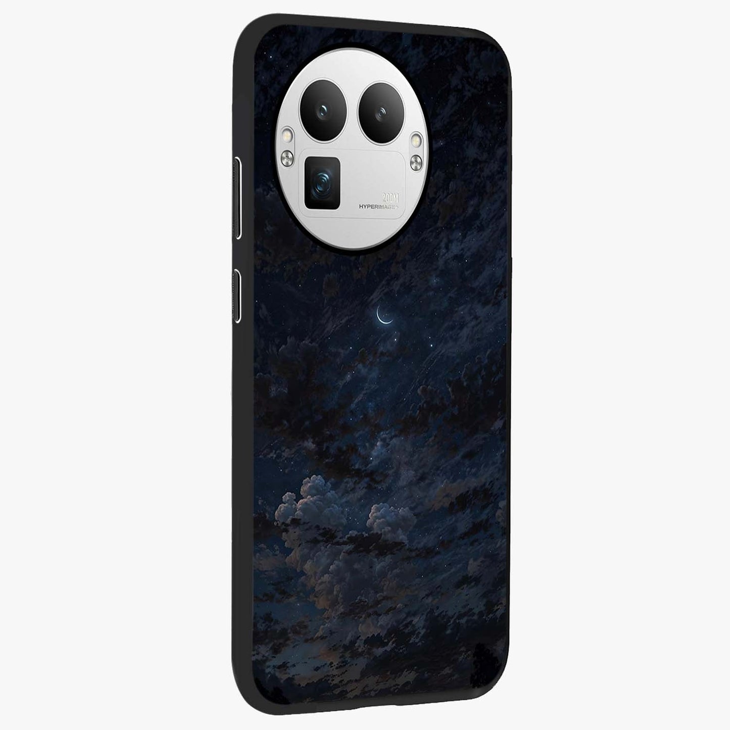 Lunar Veil Silence Glass Case upright view showcasing calm moon themed artwork with serene night atmosphere.