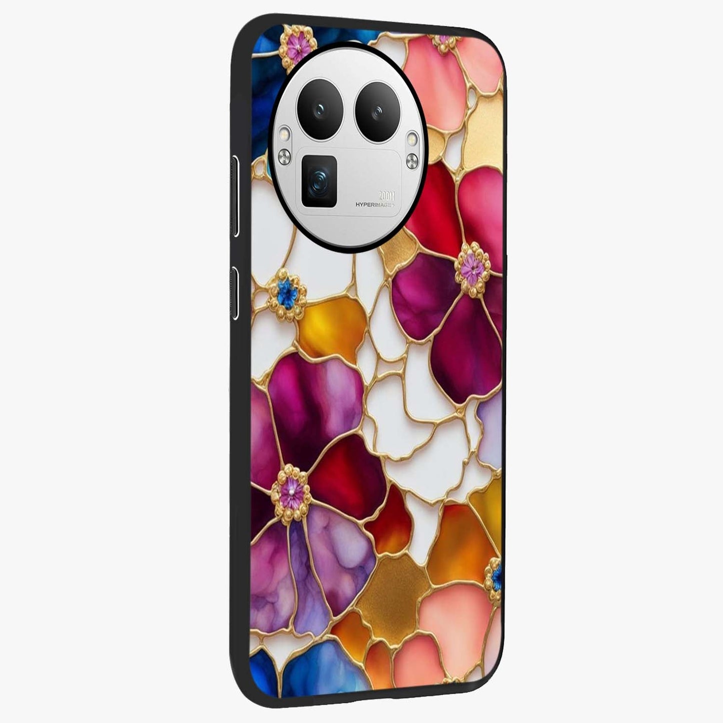 Marble Flower Pattern Glass Case upright view showcasing decorative marble flower artwork with refined style.