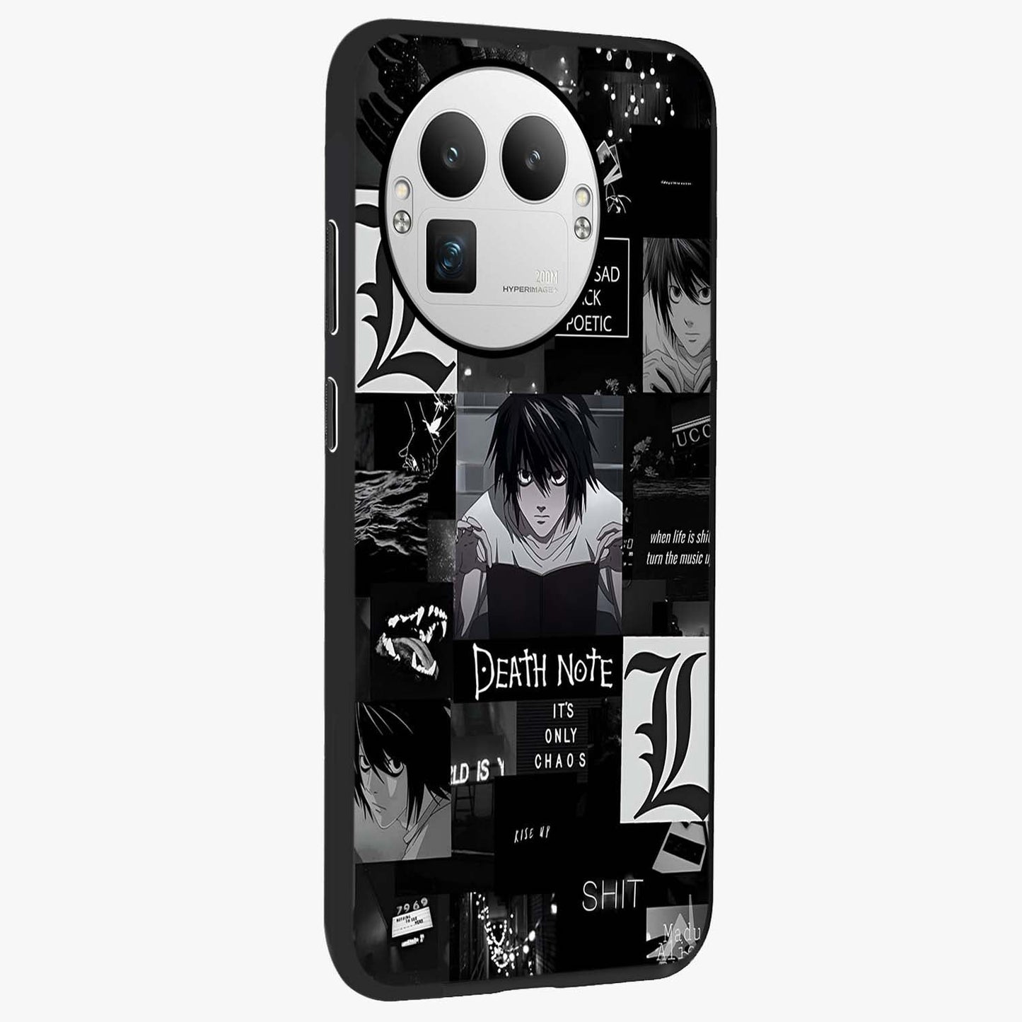 Midnight Chaos Mind Glass Case upright view showcasing expressive abstract artwork with bold dark theme.